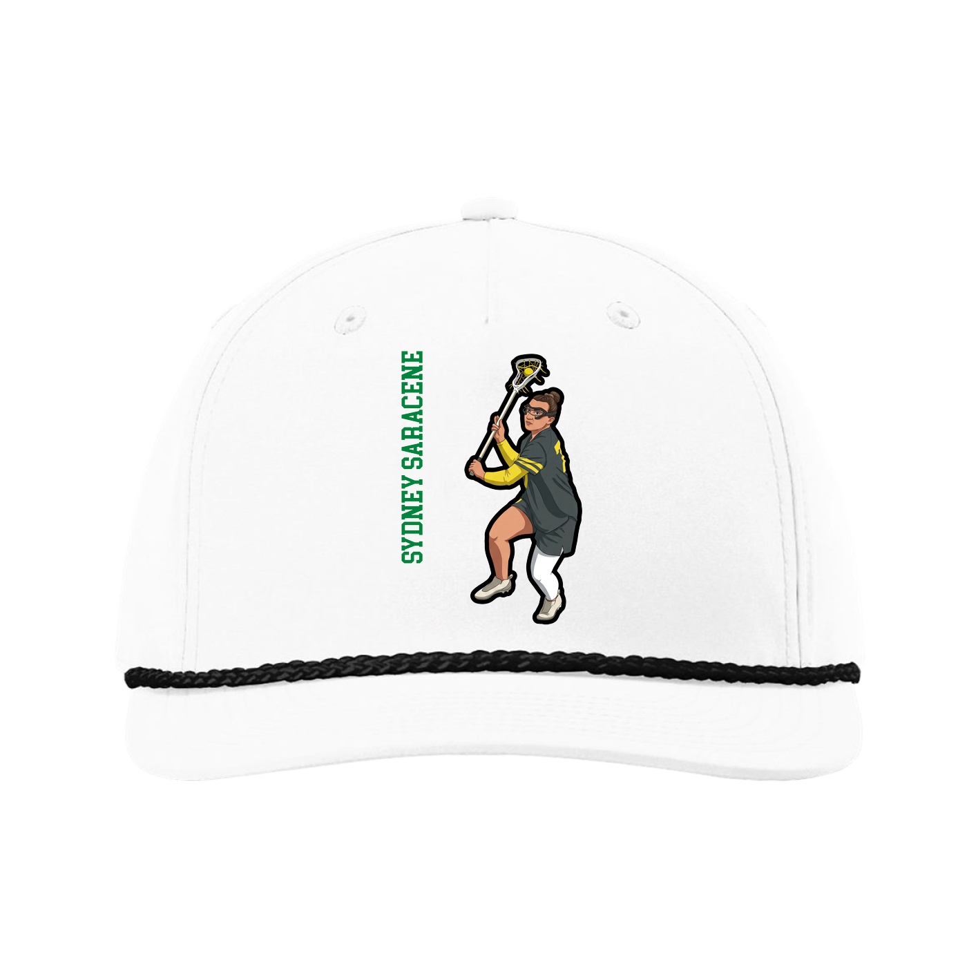 Five-Panel Classic Rope Cap — Name Vertical in White