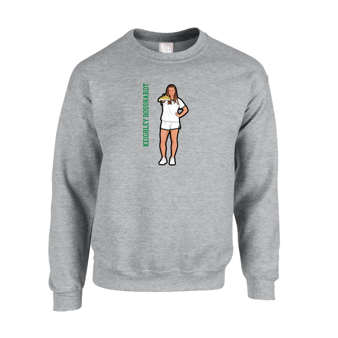 Fleece Crew — Name Vertical in Grey