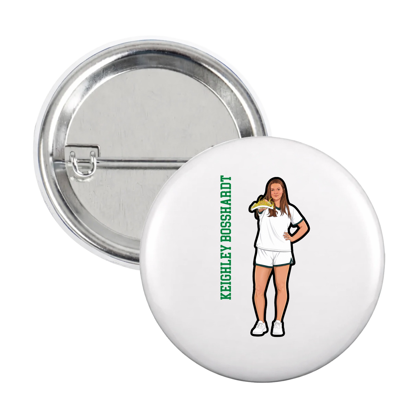 Game Day Button — Name Vertical in White