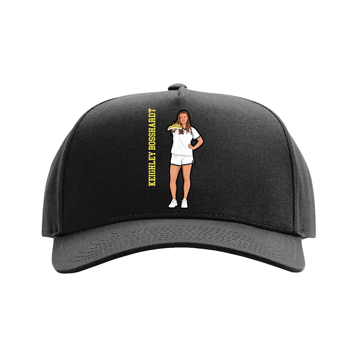 Full Fabric Five-Panel Champ Cap — Name Vertical in Black