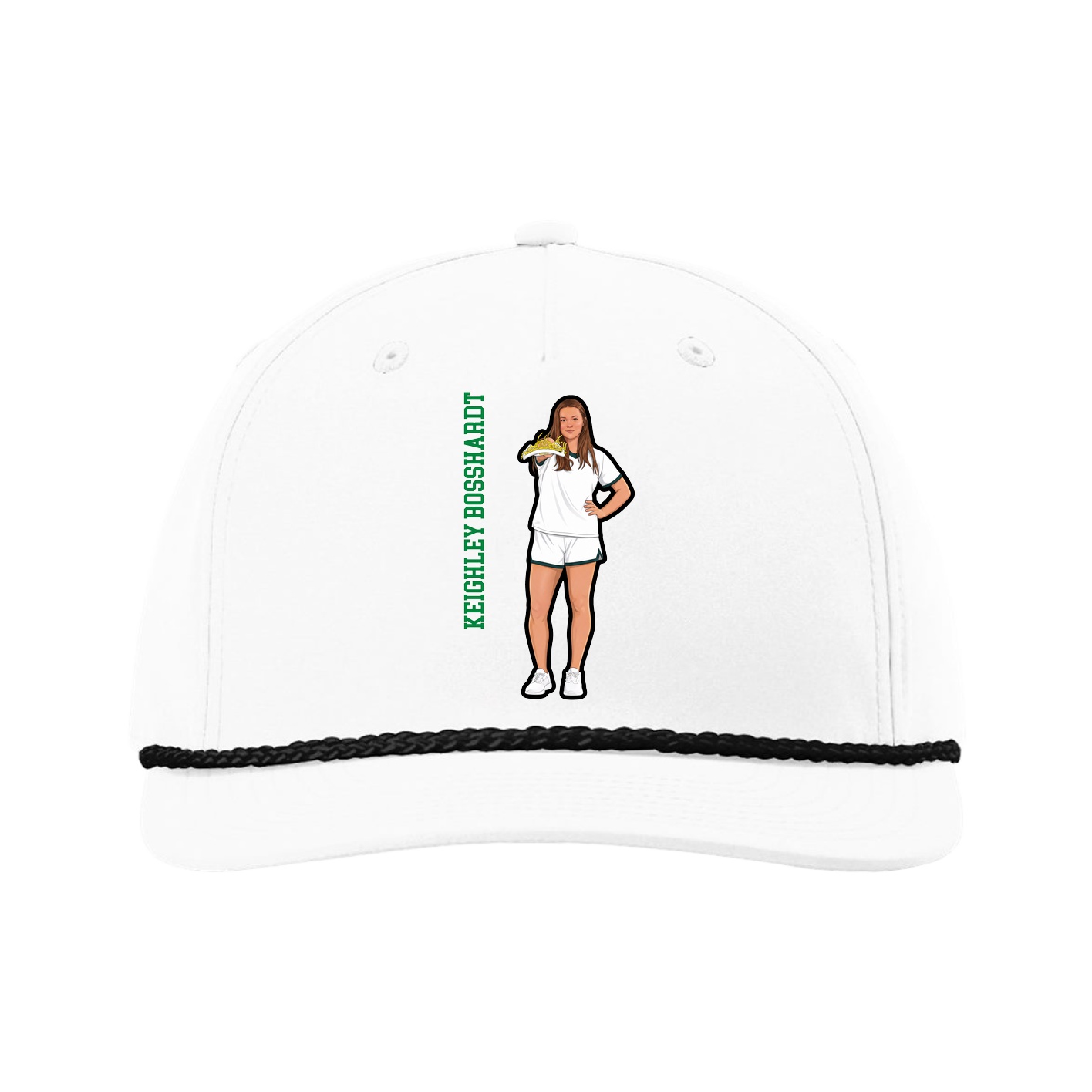 Five-Panel Classic Rope Cap — Name Vertical in White