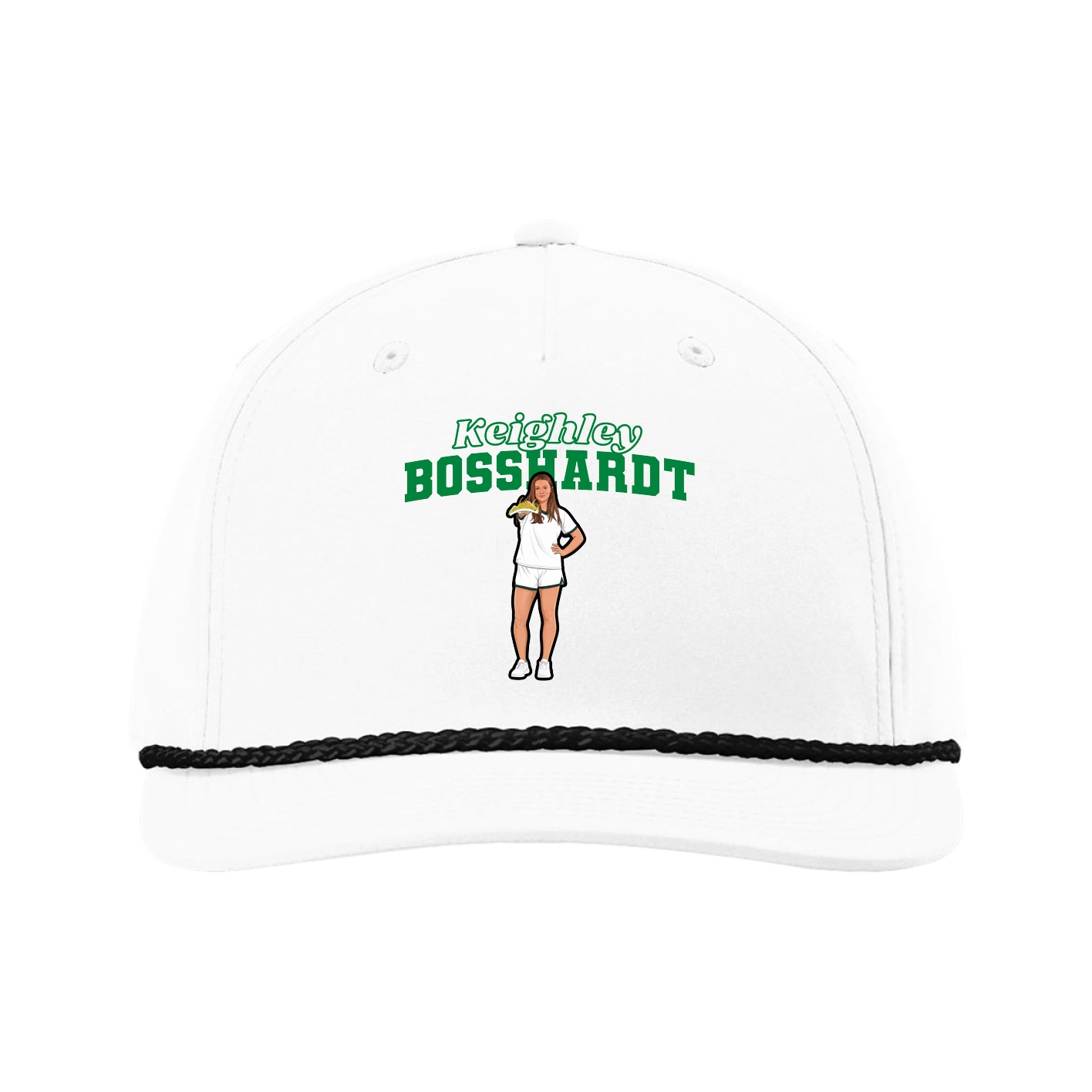 Five-Panel Classic Rope Cap — Name Arch in White