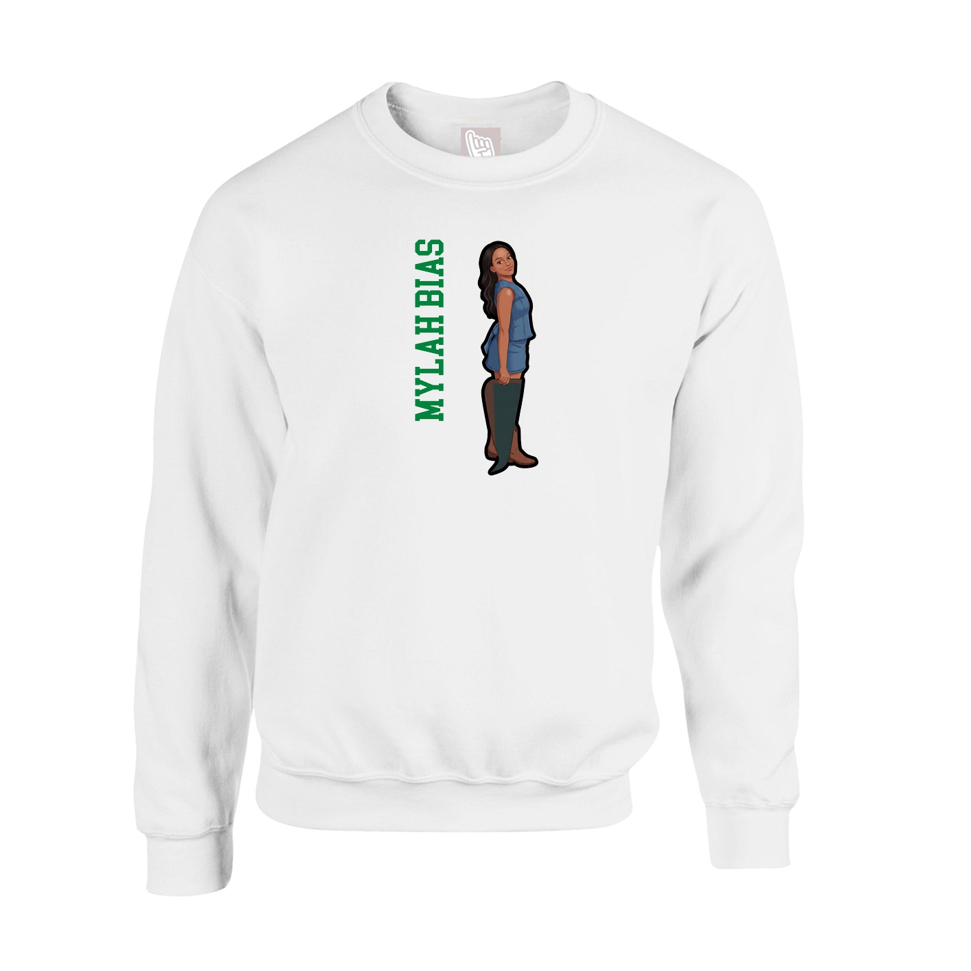 Fleece Crew — Name Vertical in White