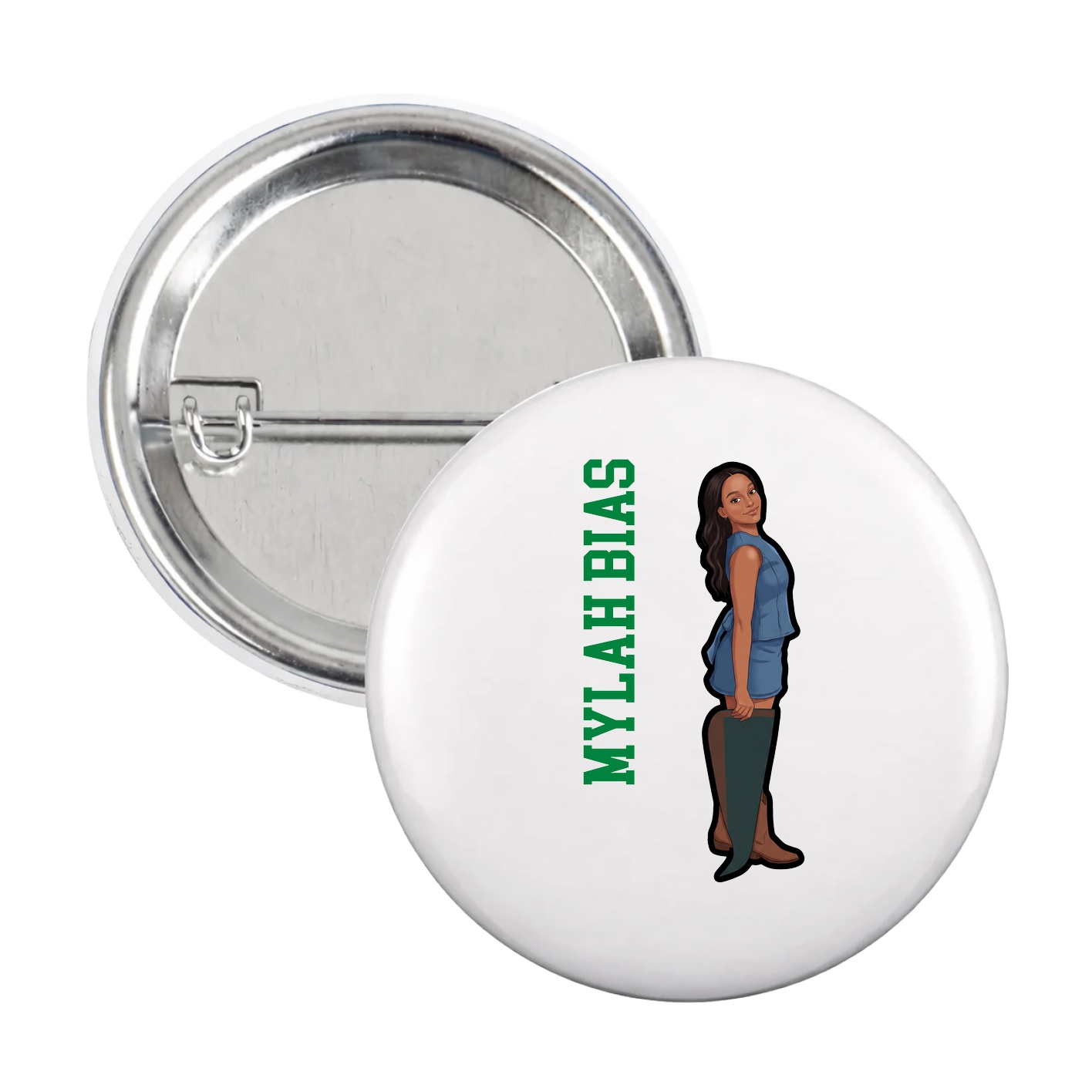 Game Day Button — Name Vertical in White