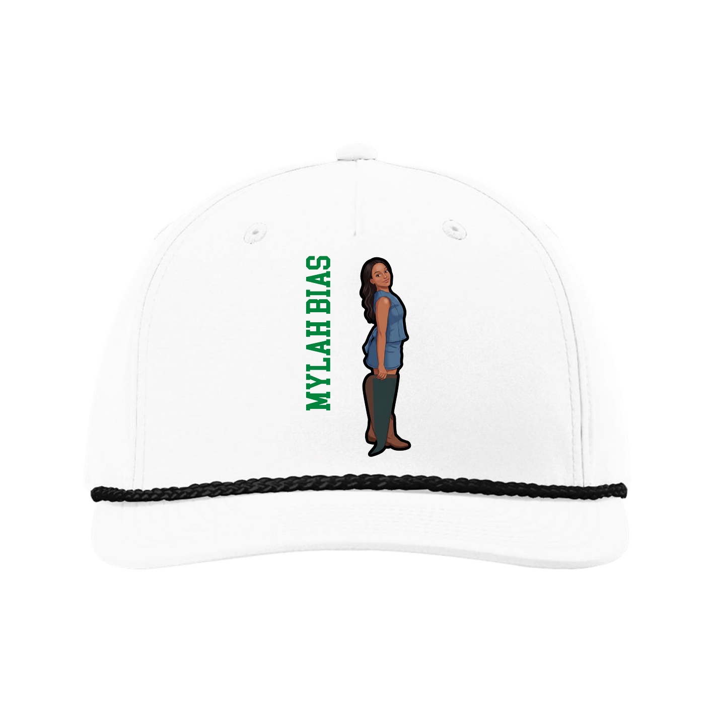 Five-Panel Classic Rope Cap — Name Vertical in White