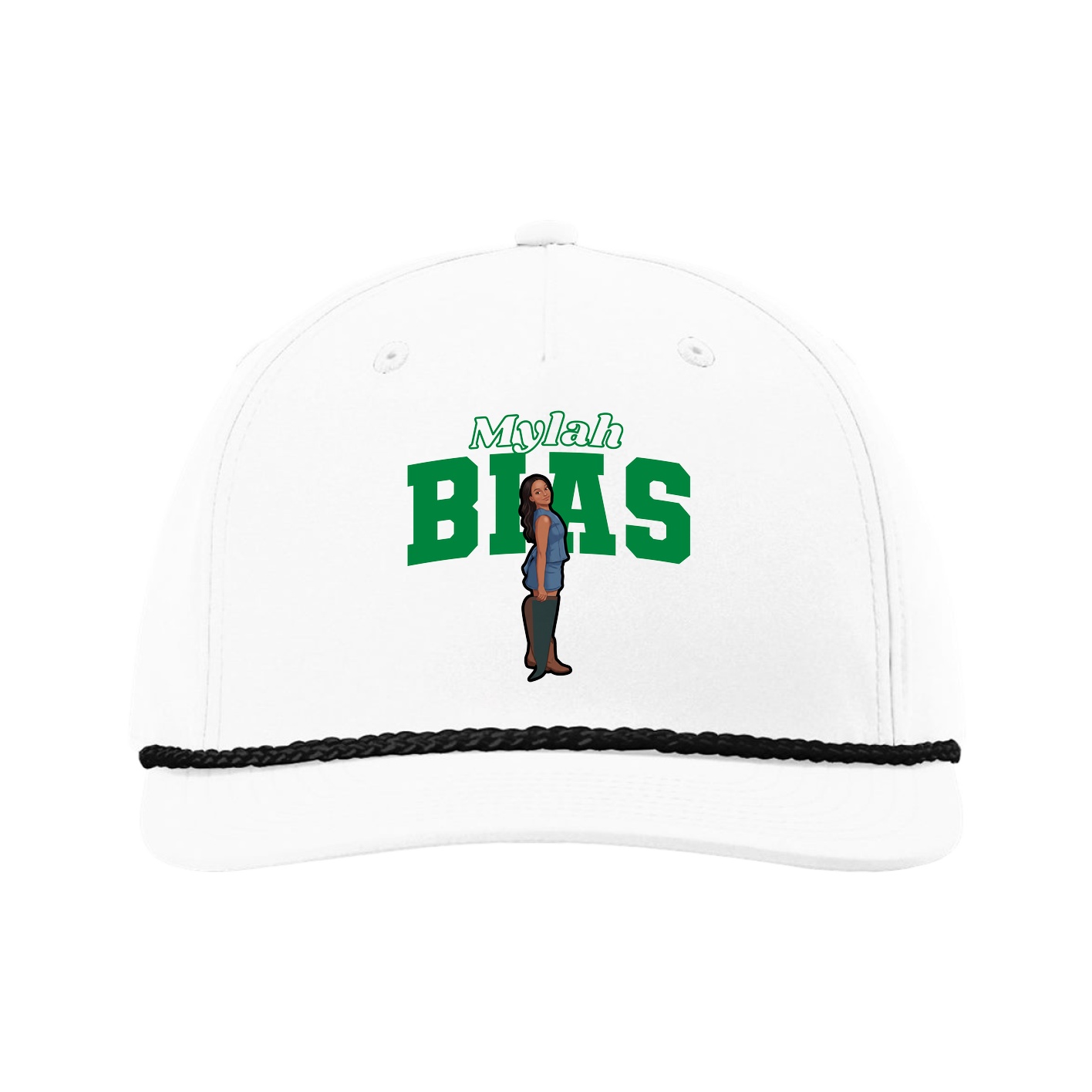 Five-Panel Classic Rope Cap — Name Arch in White