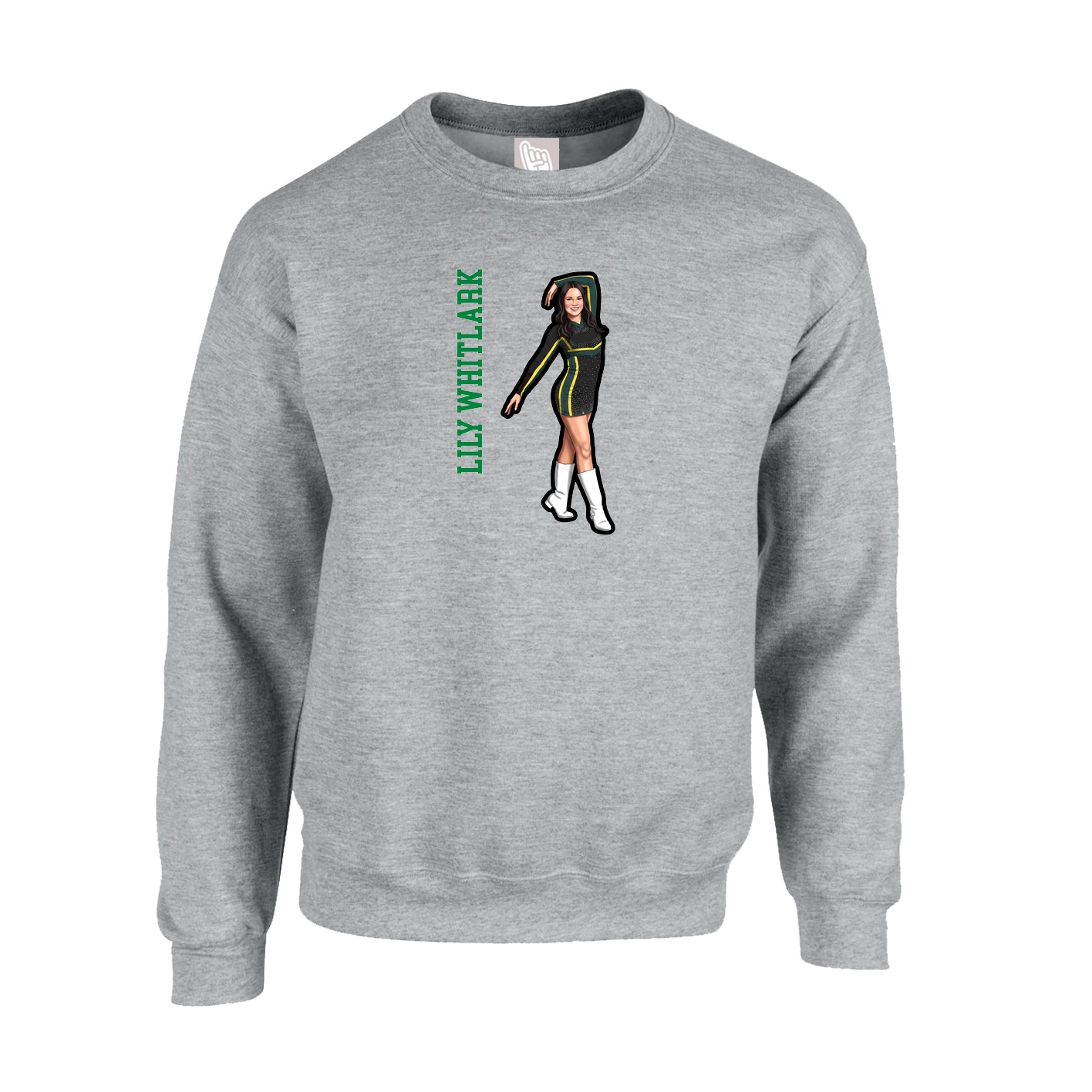 Fleece Crew — Name Vertical in Grey