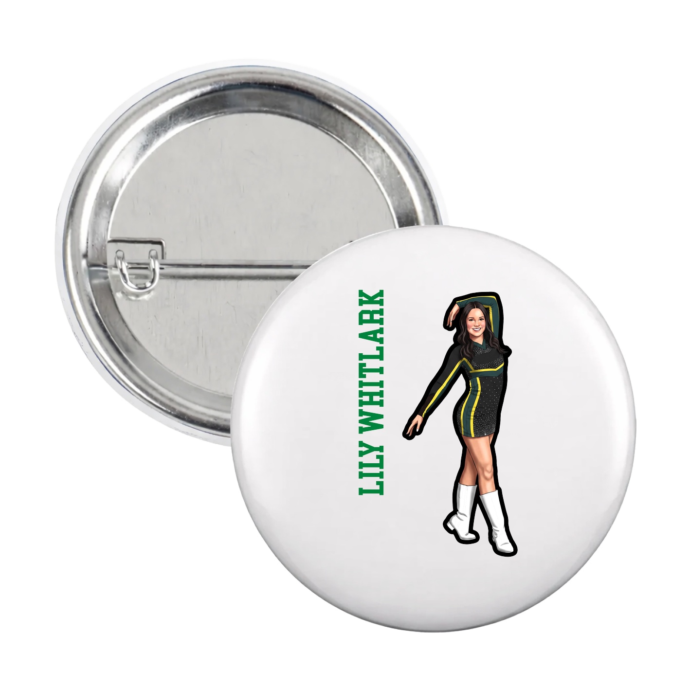 Game Day Button — Name Vertical in White