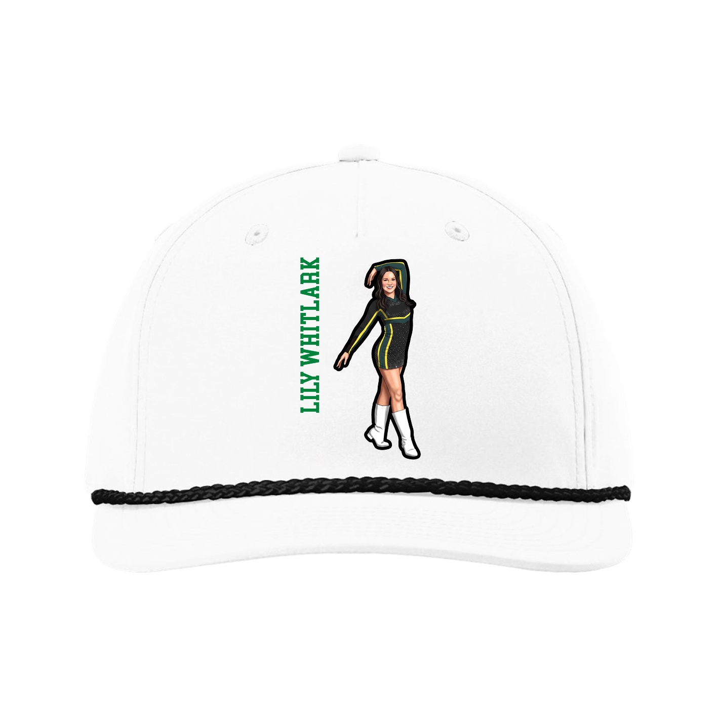 Five-Panel Classic Rope Cap — Name Vertical in White