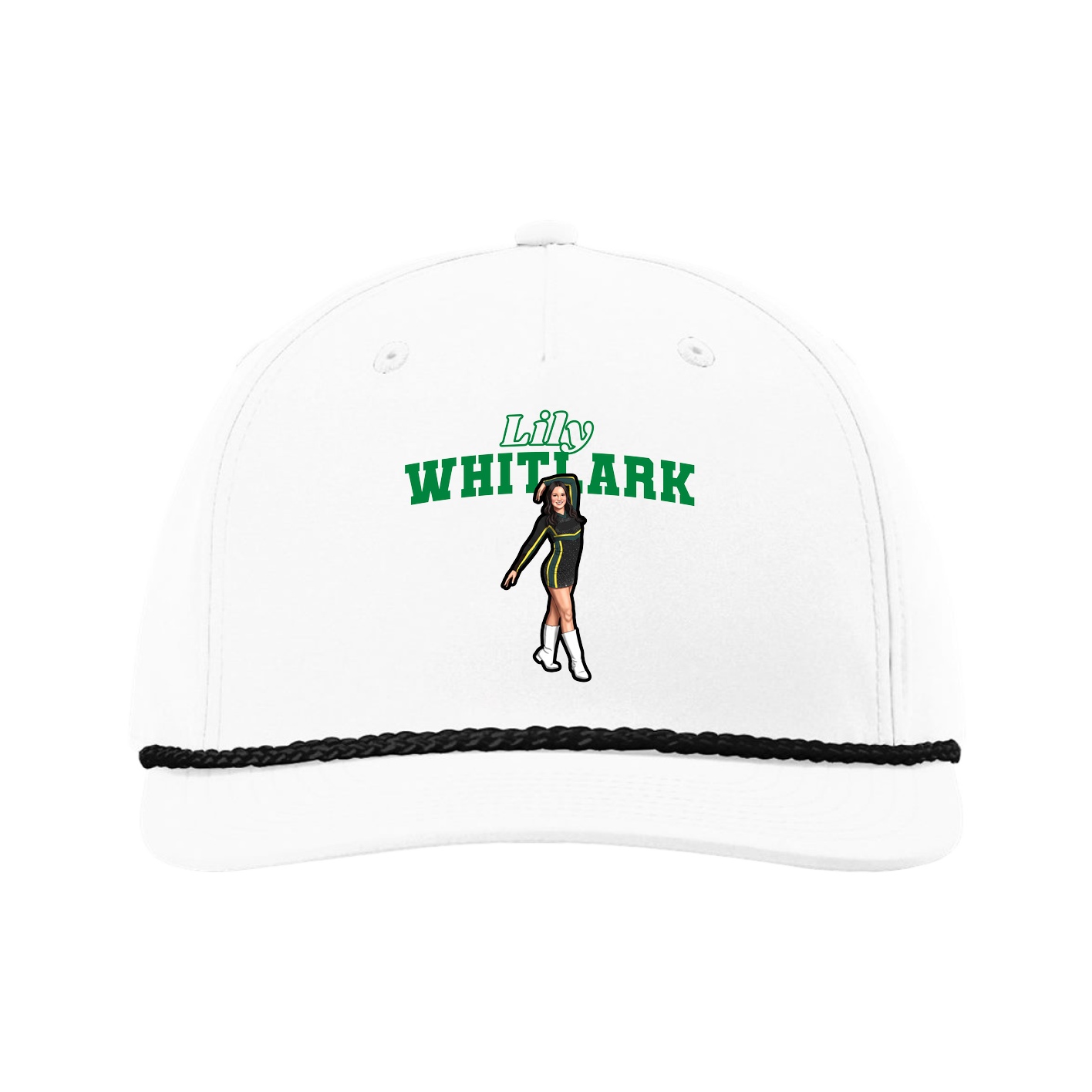 Five-Panel Classic Rope Cap — Name Arch in White
