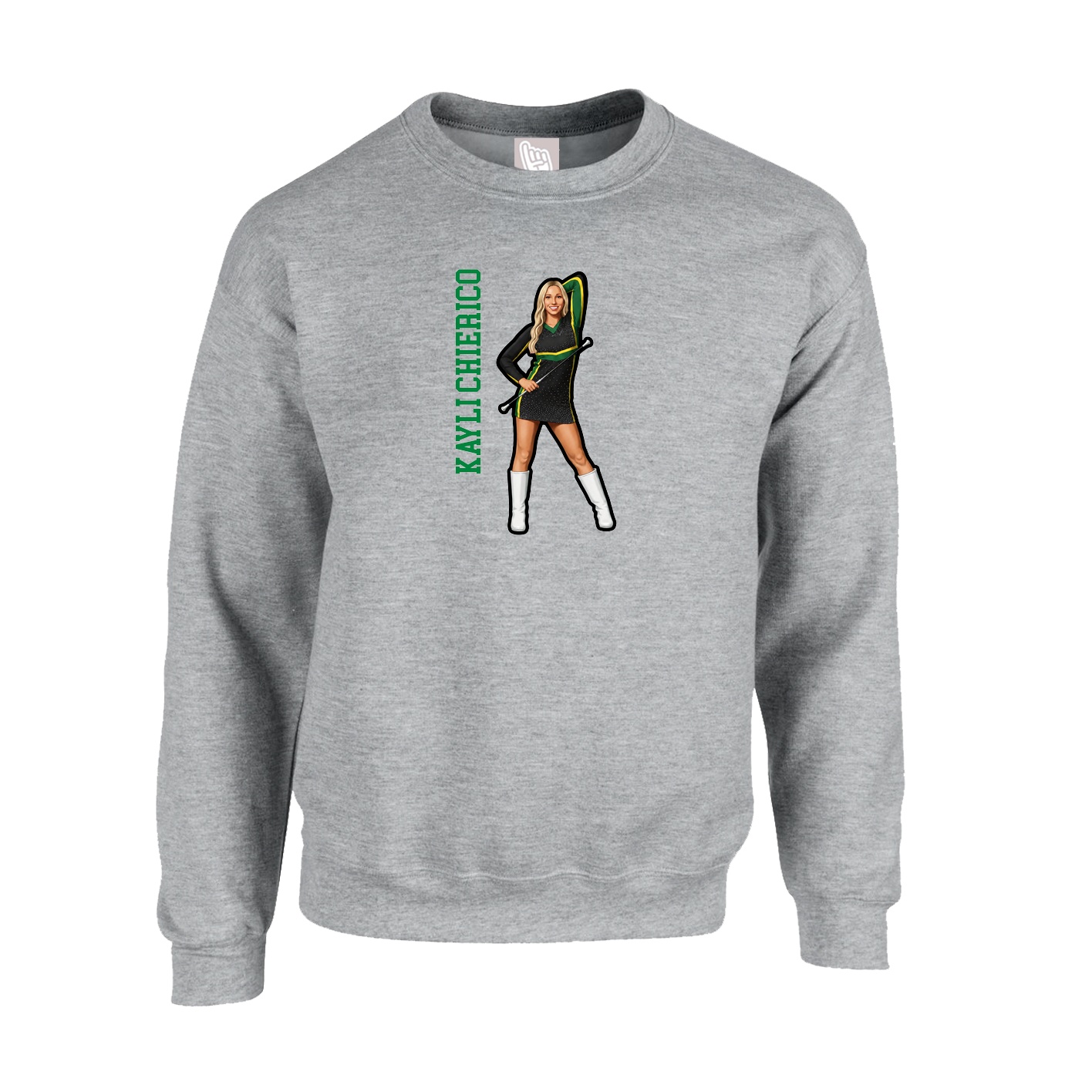 Fleece Crew — Name Vertical in Grey