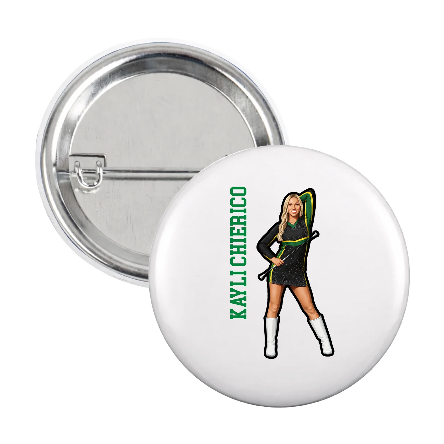 Game Day Button — Name Vertical in White