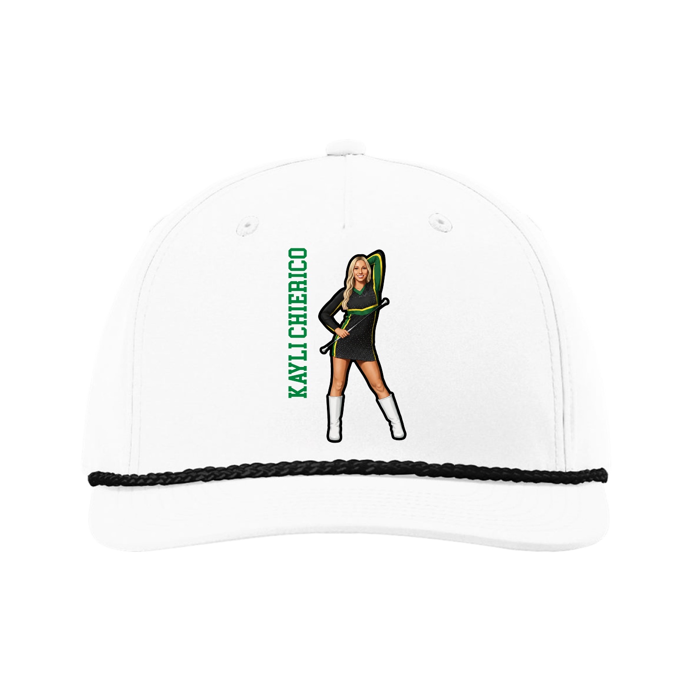 Five-Panel Classic Rope Cap — Name Vertical in White