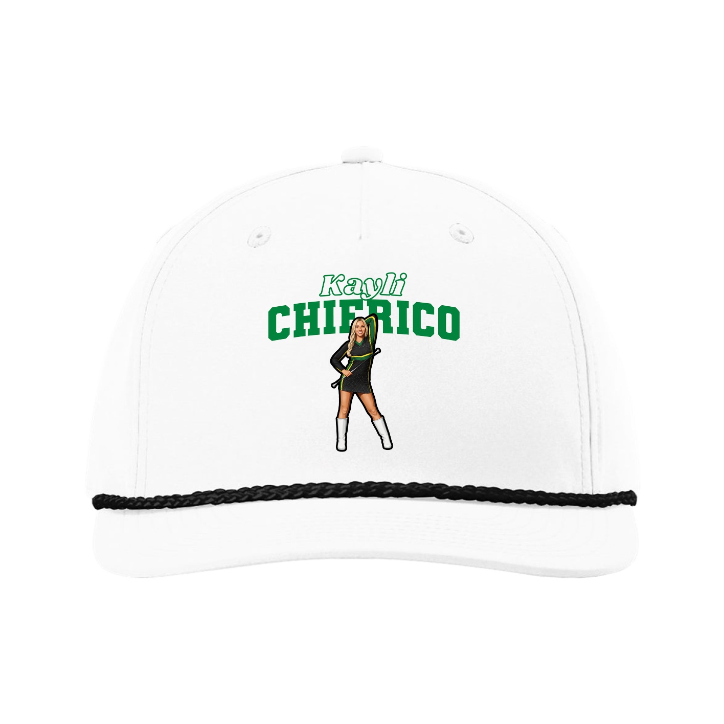 Five-Panel Classic Rope Cap — Name Arch in White