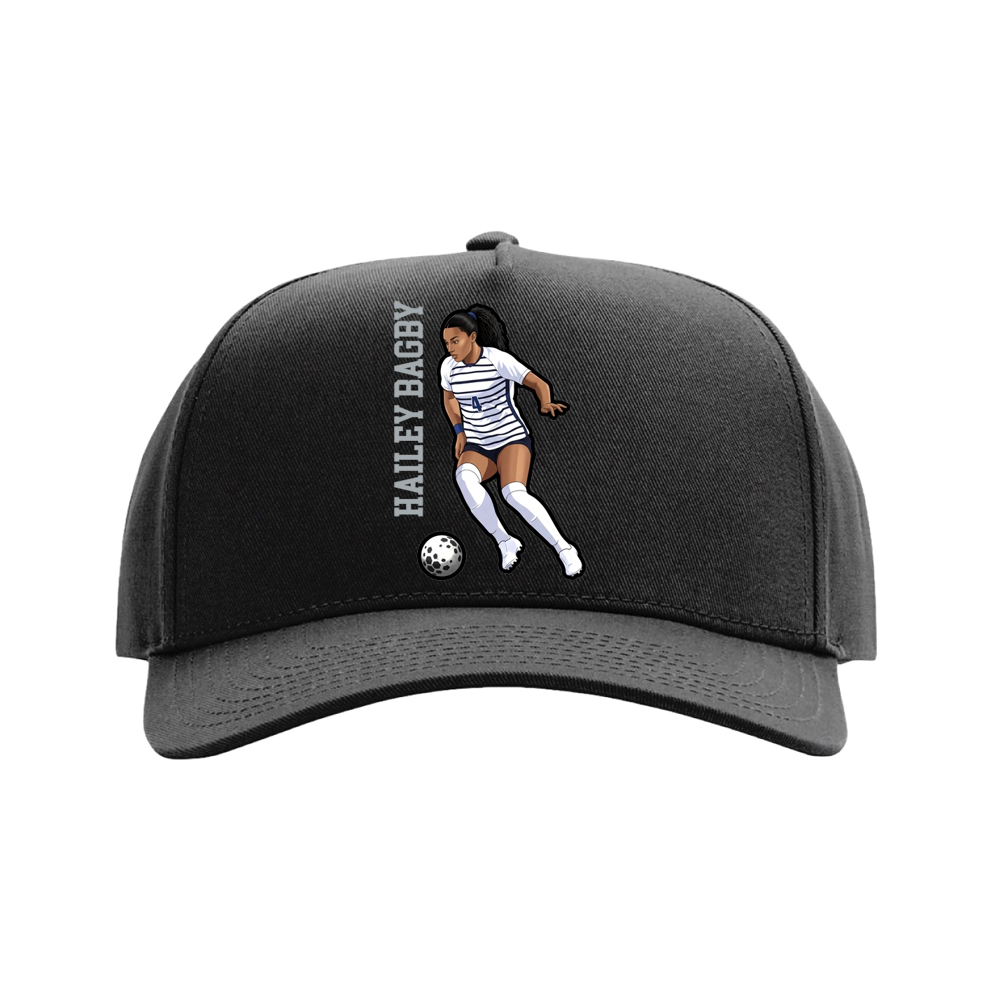 Full Fabric Five-Panel Champ Cap — Name Vertical in Black