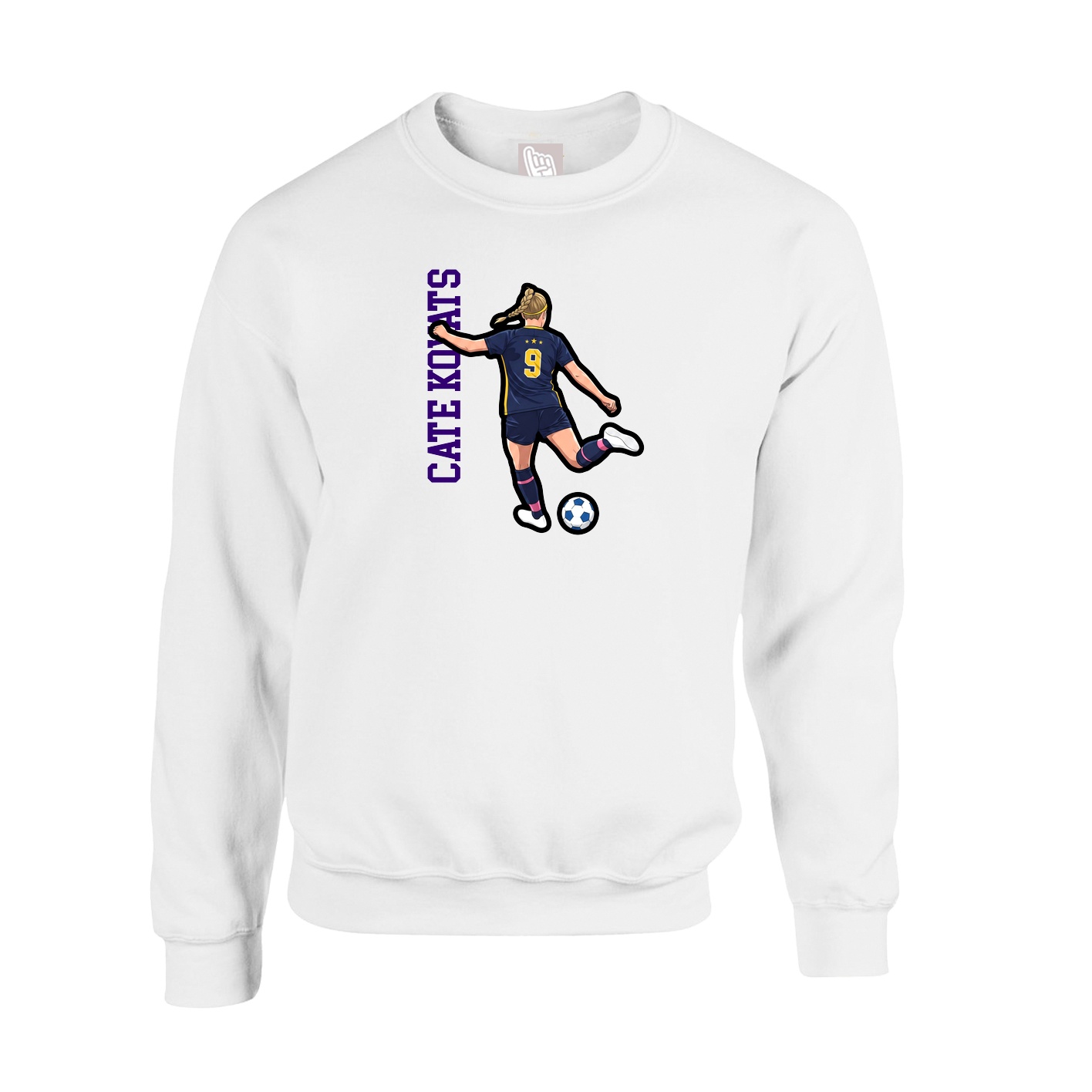 Fleece Crew — Name Vertical in White