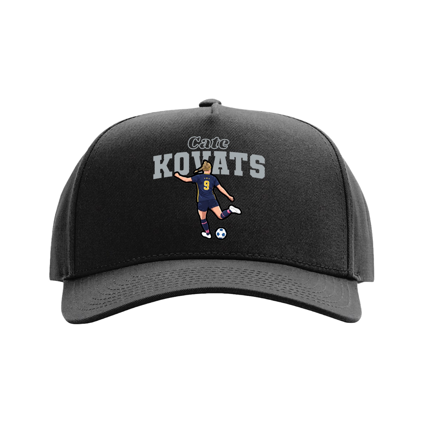 Full Fabric Five-Panel Champ Cap — Name Arch in Black