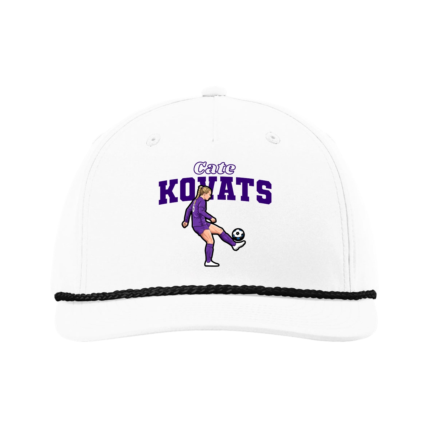 Five-Panel Classic Rope Cap — Name Arch in White