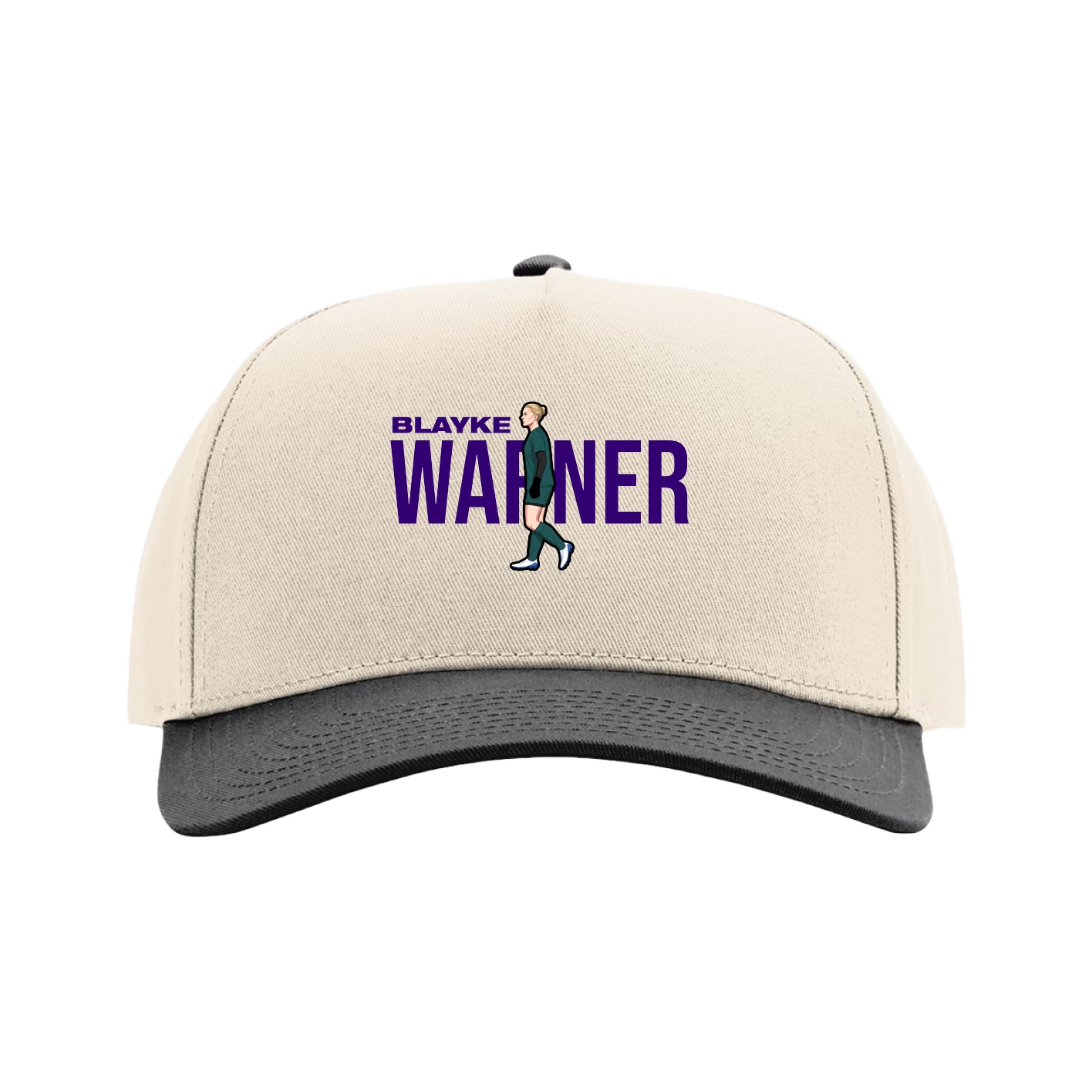 Full Fabric Five-Panel Champ Cap — Player Name in Cream/Black