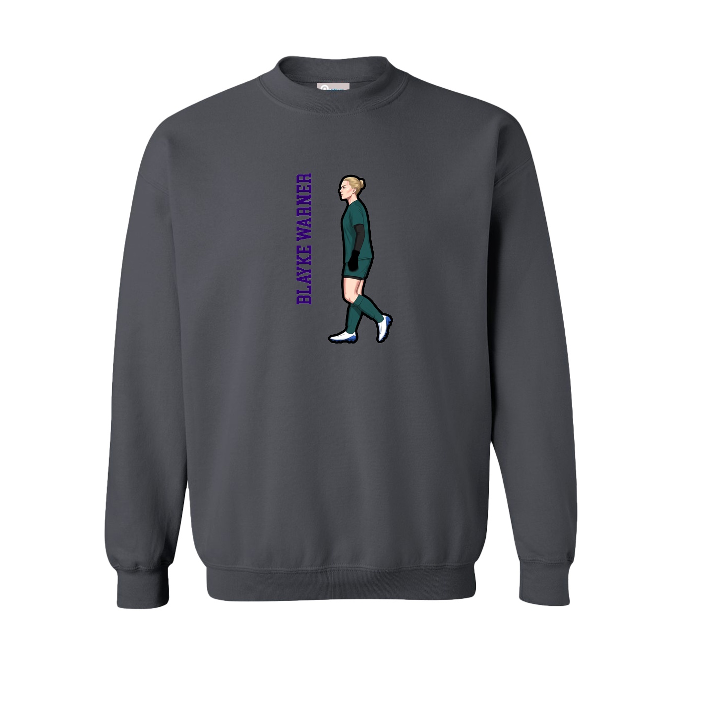 Fleece Crew — Name Vertical in Grey