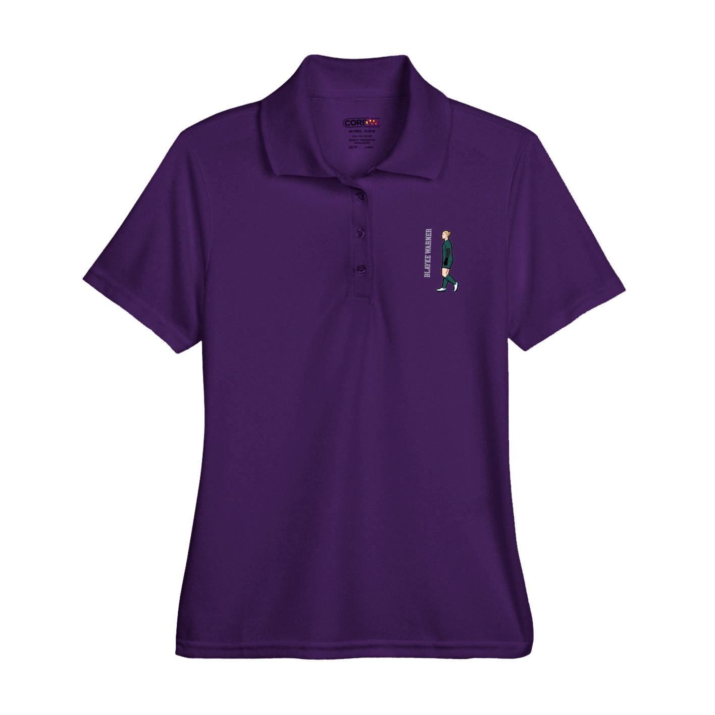 Womens Performance Polo — Name Vertical in Purple