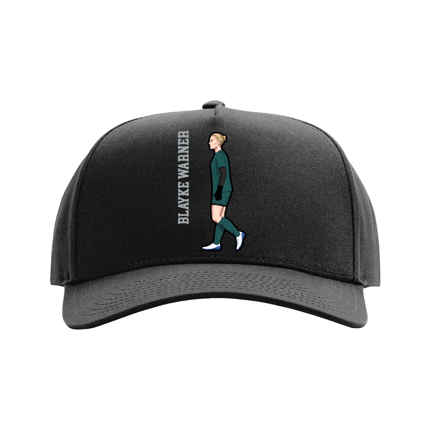 Full Fabric Five-Panel Champ Cap — Name Vertical in Black