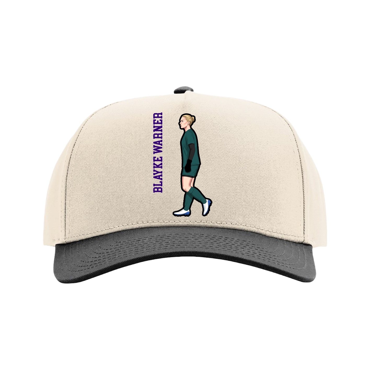 Full Fabric Five-Panel Champ Cap — Name Vertical in Cream/Black