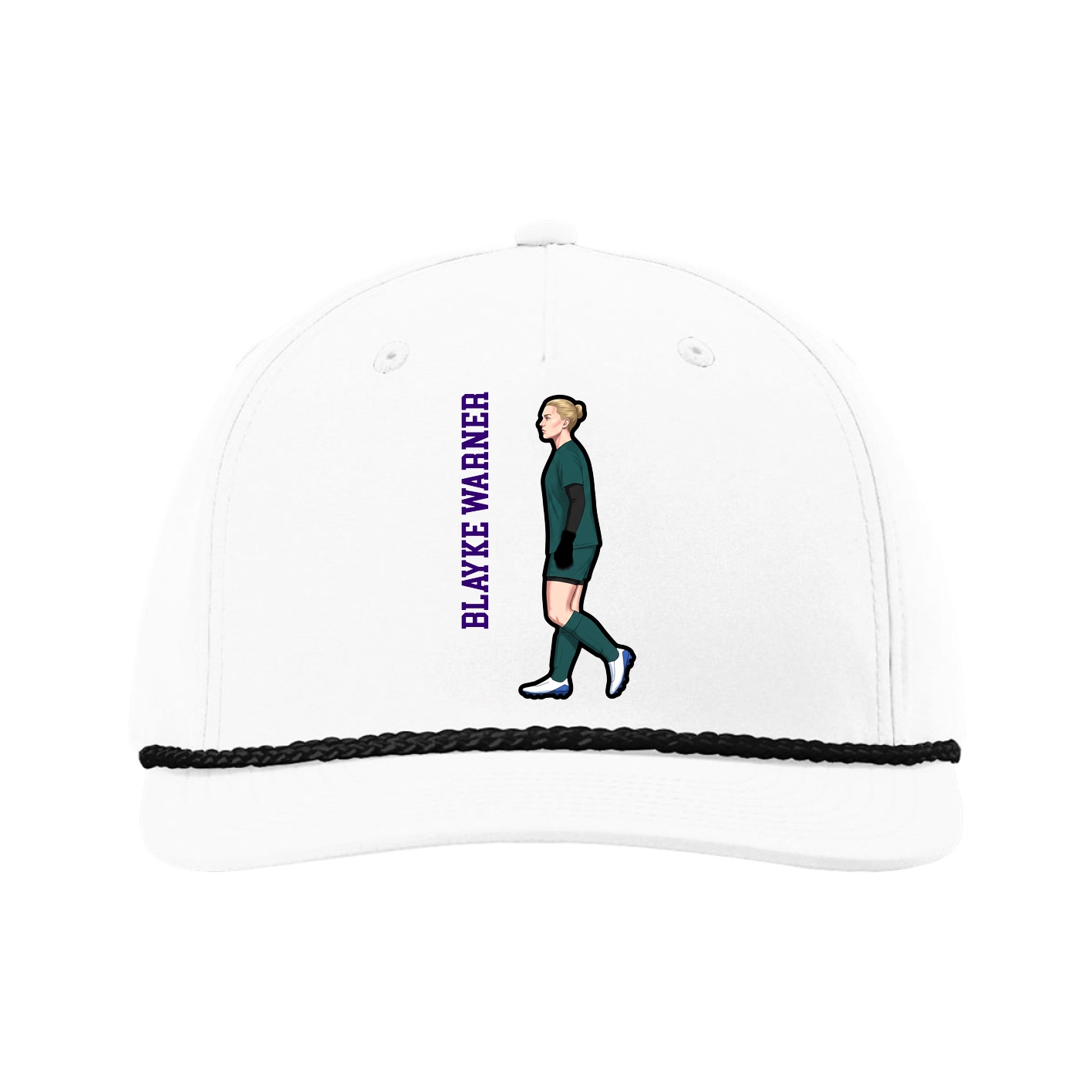 Five-Panel Classic Rope Cap — Name Vertical in White