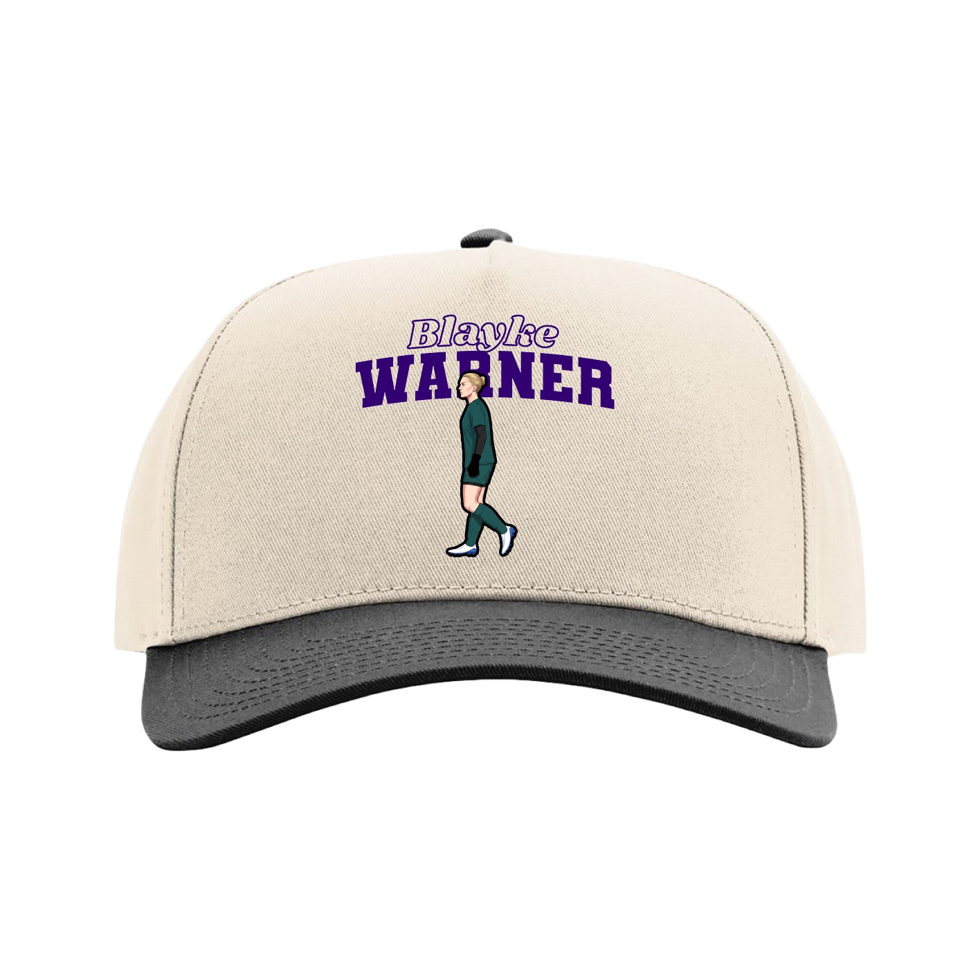 Full Fabric Five-Panel Champ Cap — Name Arch in Cream/Black