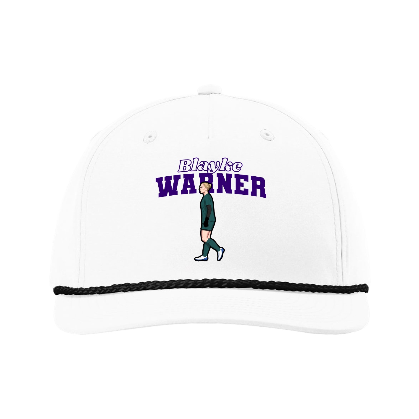 Five-Panel Classic Rope Cap — Name Arch in White