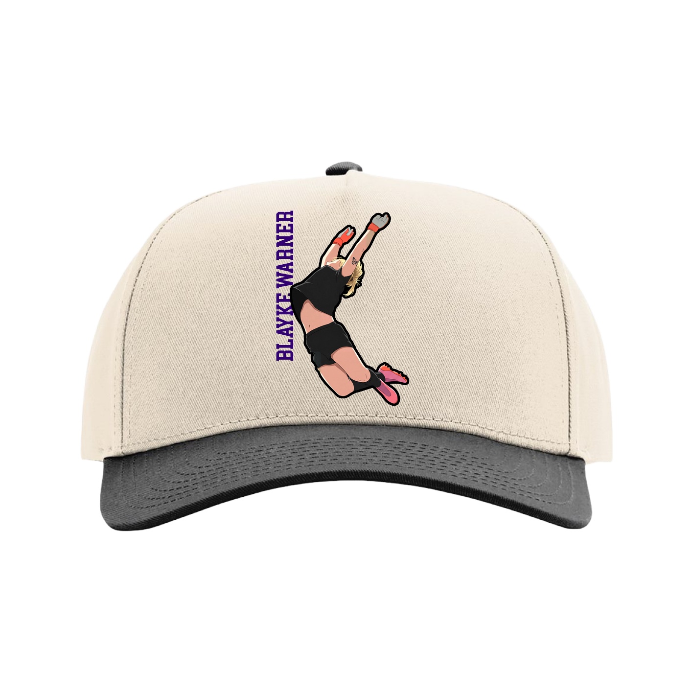Full Fabric Five-Panel Champ Cap — Name Vertical in Cream/Black