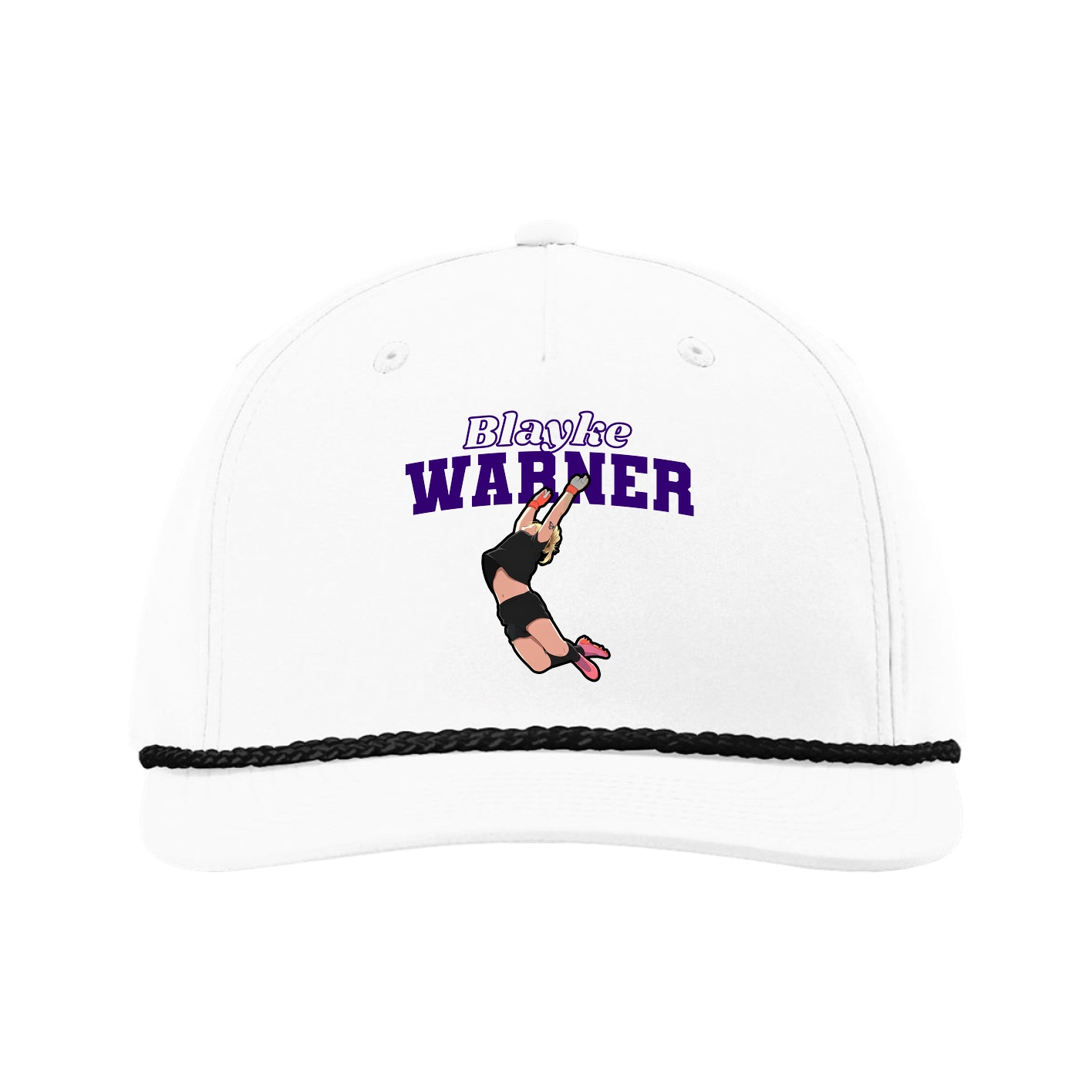 Five-Panel Classic Rope Cap — Name Arch in White