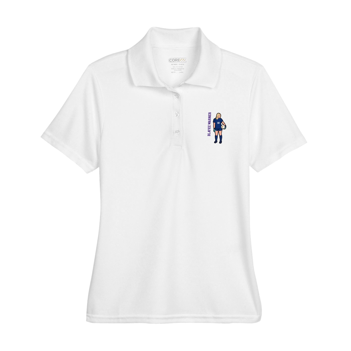 Womens Performance Polo — Name Vertical in White