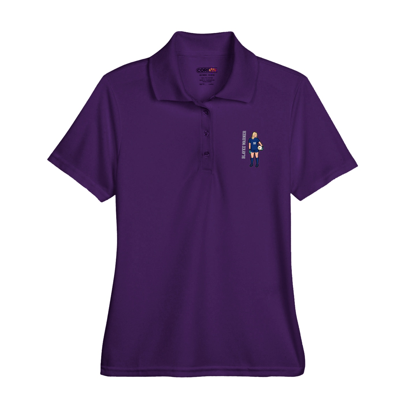 Womens Performance Polo — Name Vertical in Purple