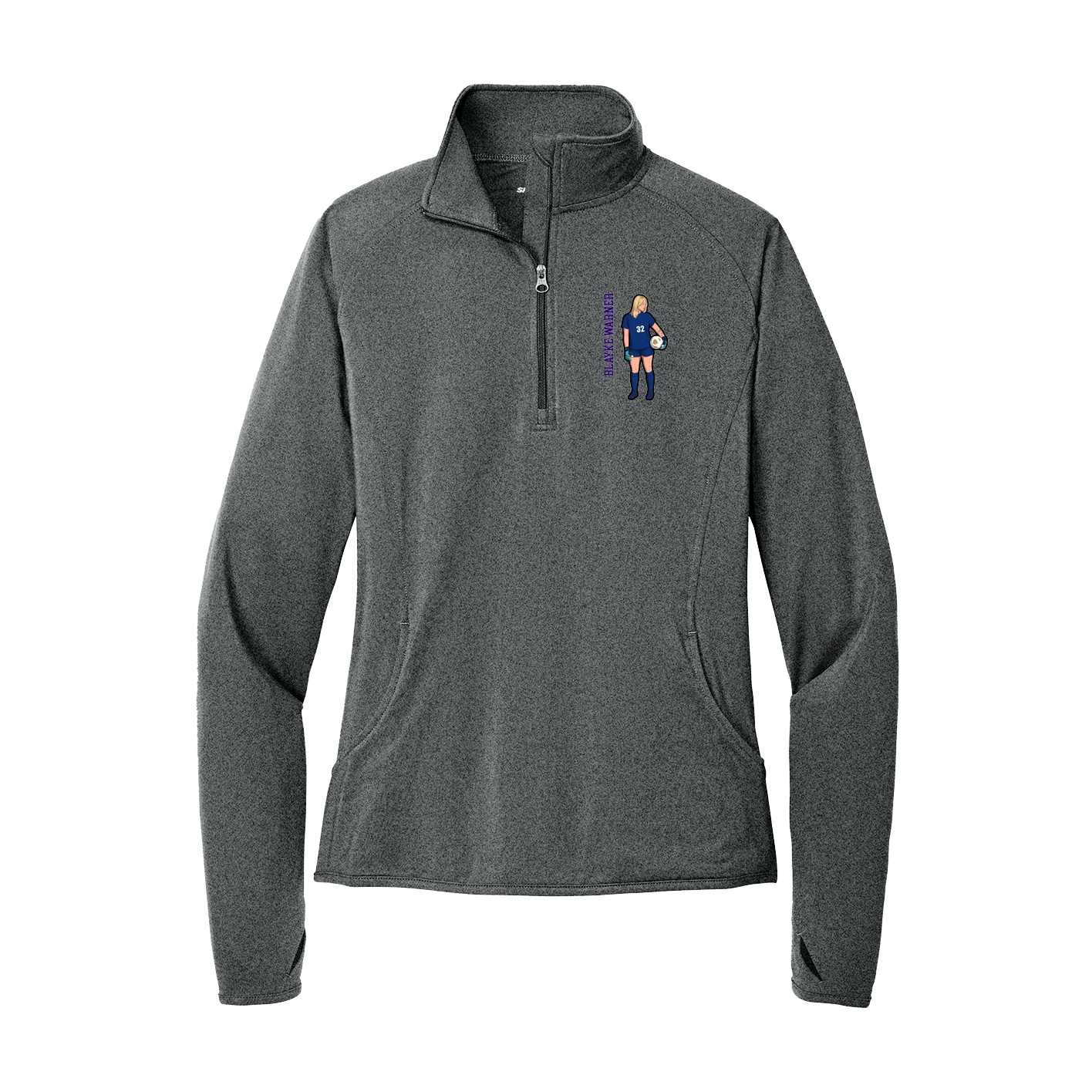 Women's Q-Zip Pullover — Name Vertical in Grey
