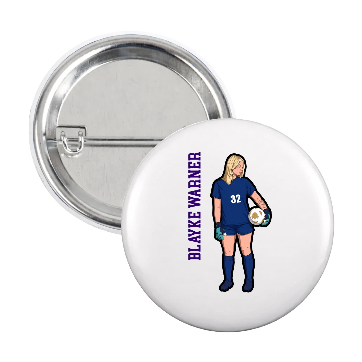 Game Day Button — Name Vertical in White