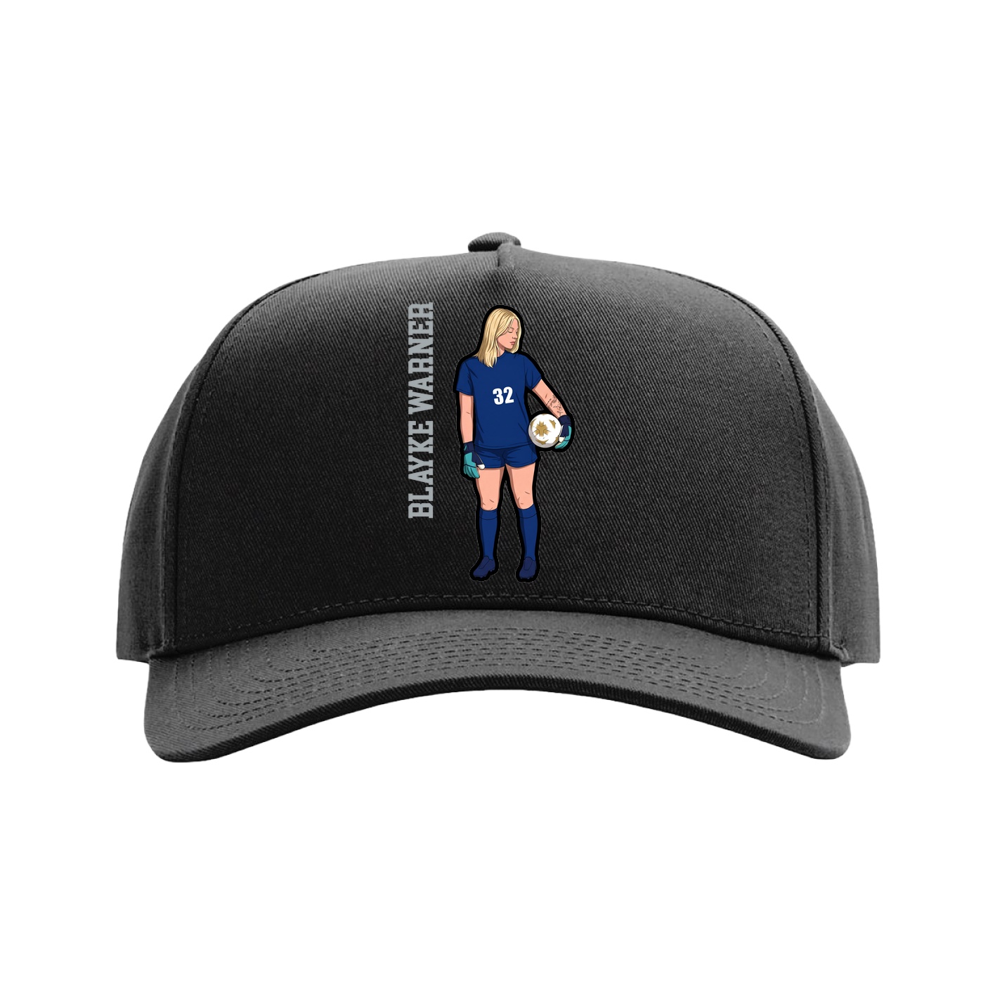 Full Fabric Five-Panel Champ Cap — Name Vertical in Black