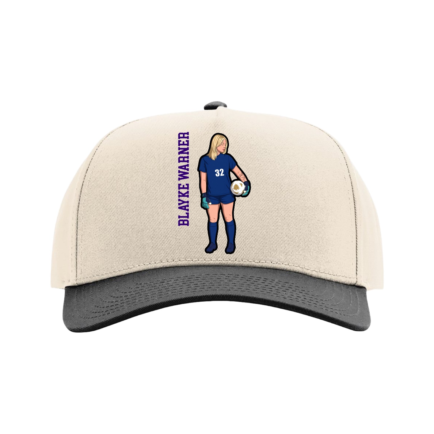 Full Fabric Five-Panel Champ Cap — Name Vertical in Cream/Black