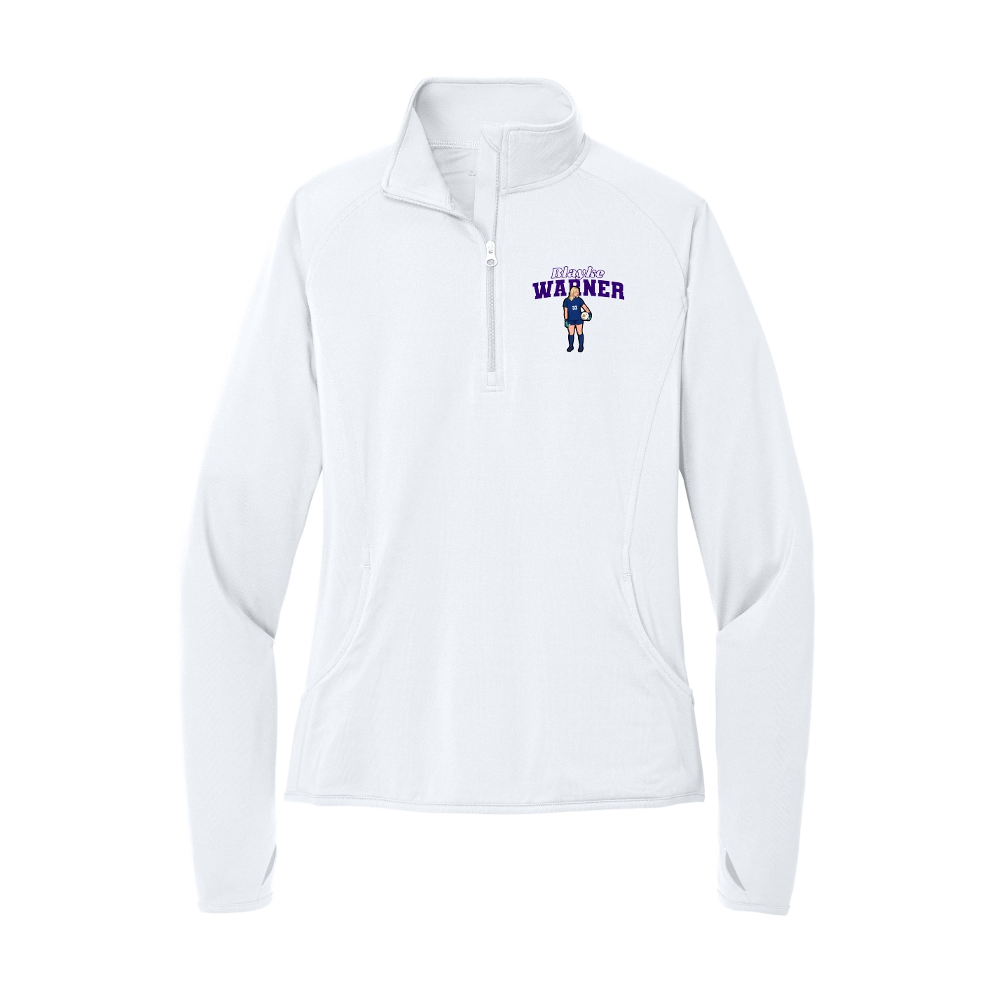 Women's Q-Zip Pullover — Name Arch in White