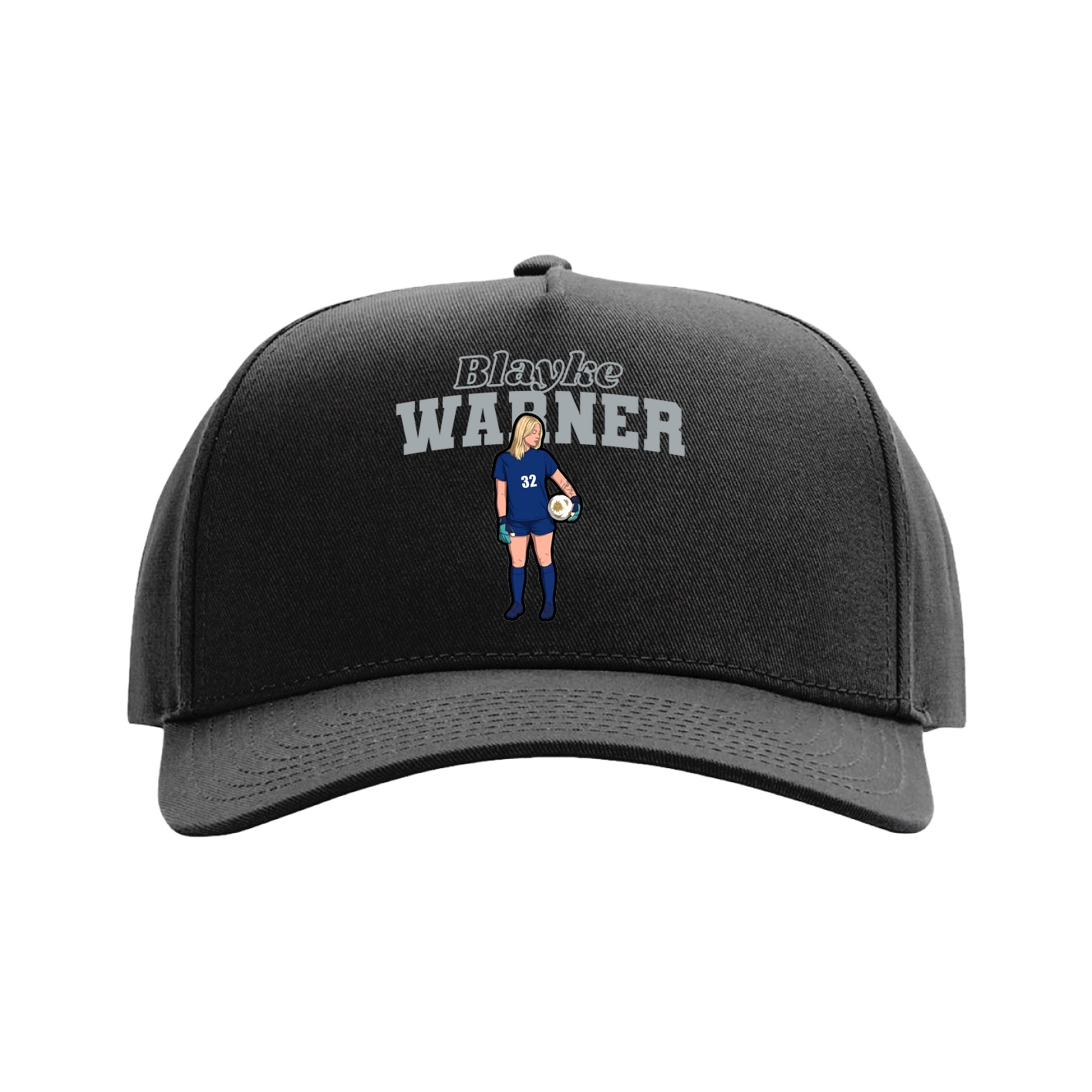 Full Fabric Five-Panel Champ Cap — Name Arch in Black