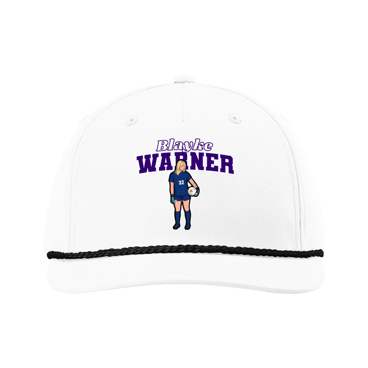 Five-Panel Classic Rope Cap — Name Arch in White