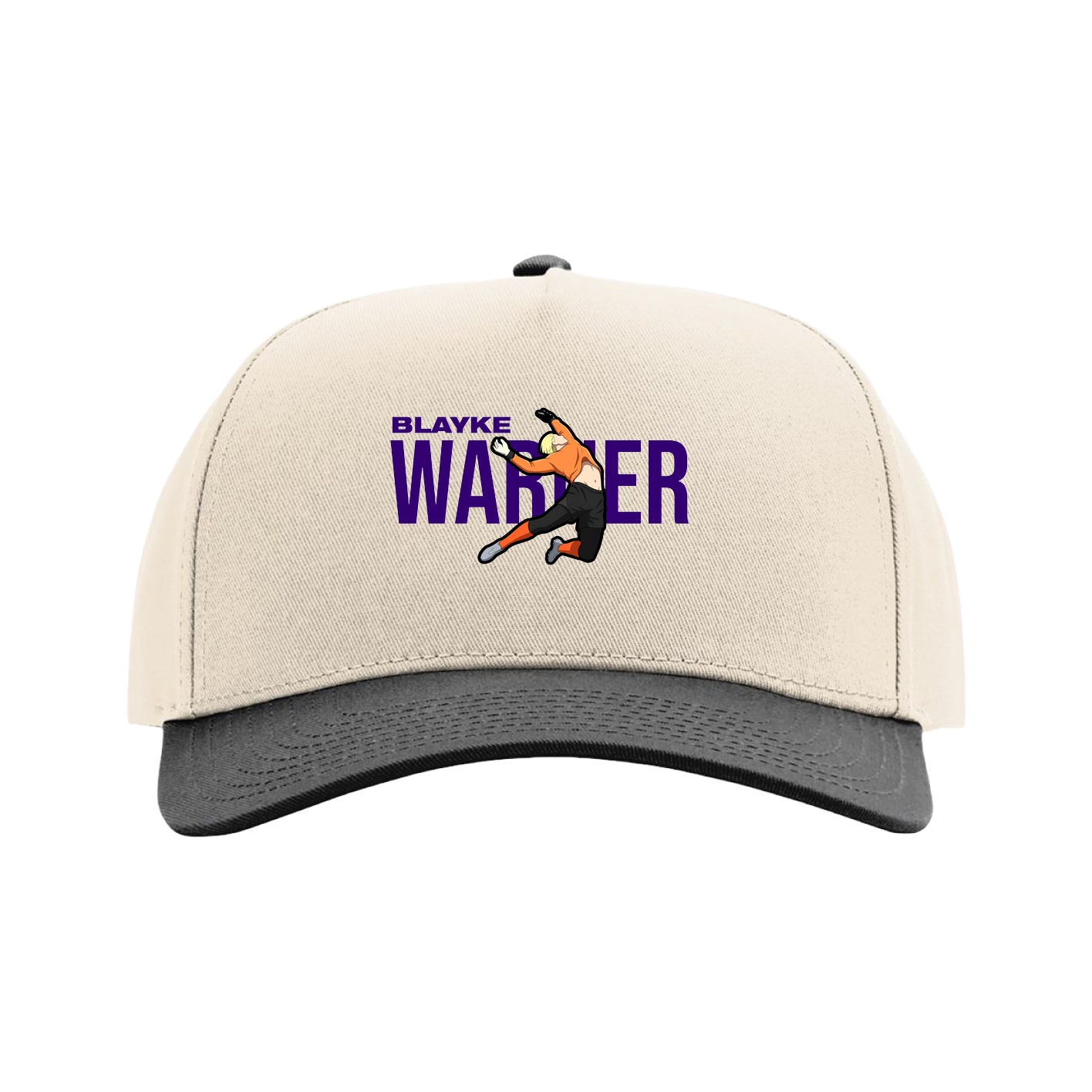 Full Fabric Five-Panel Champ Cap — Player Name in Cream/Black