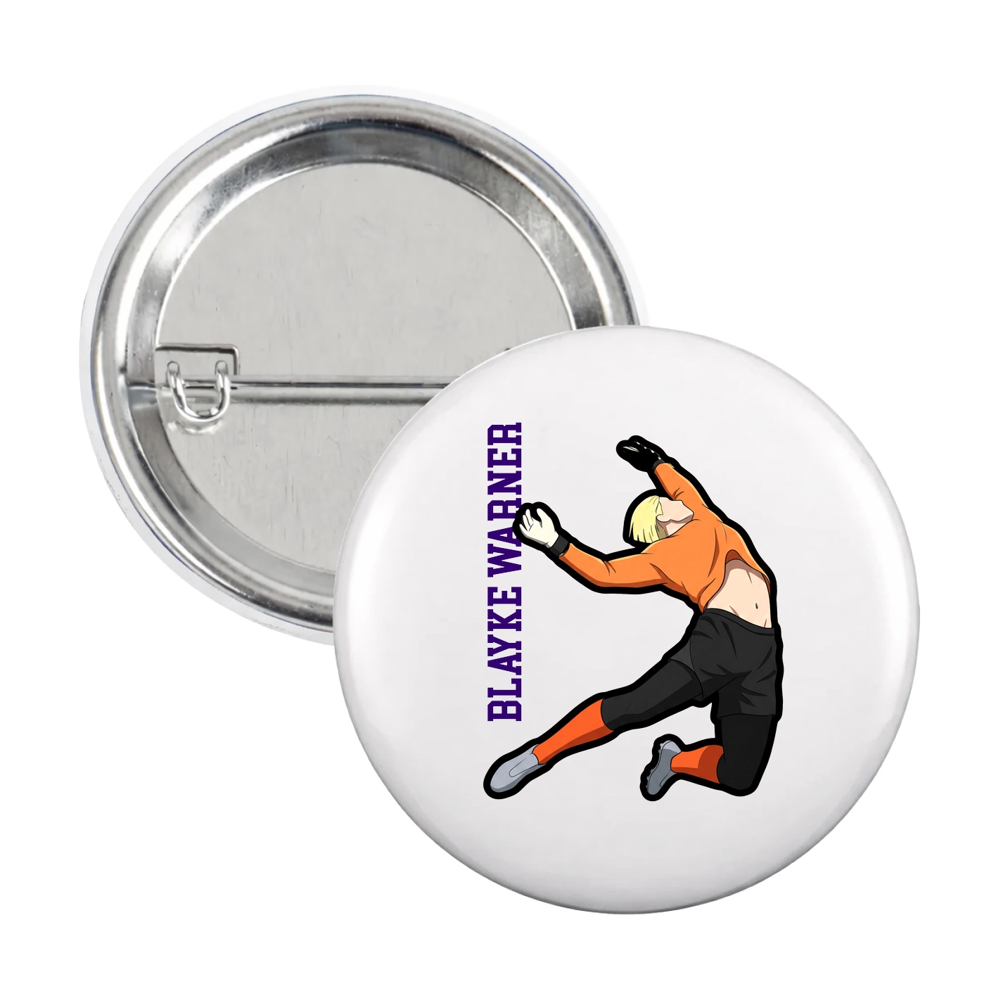 Game Day Button — Name Vertical in White