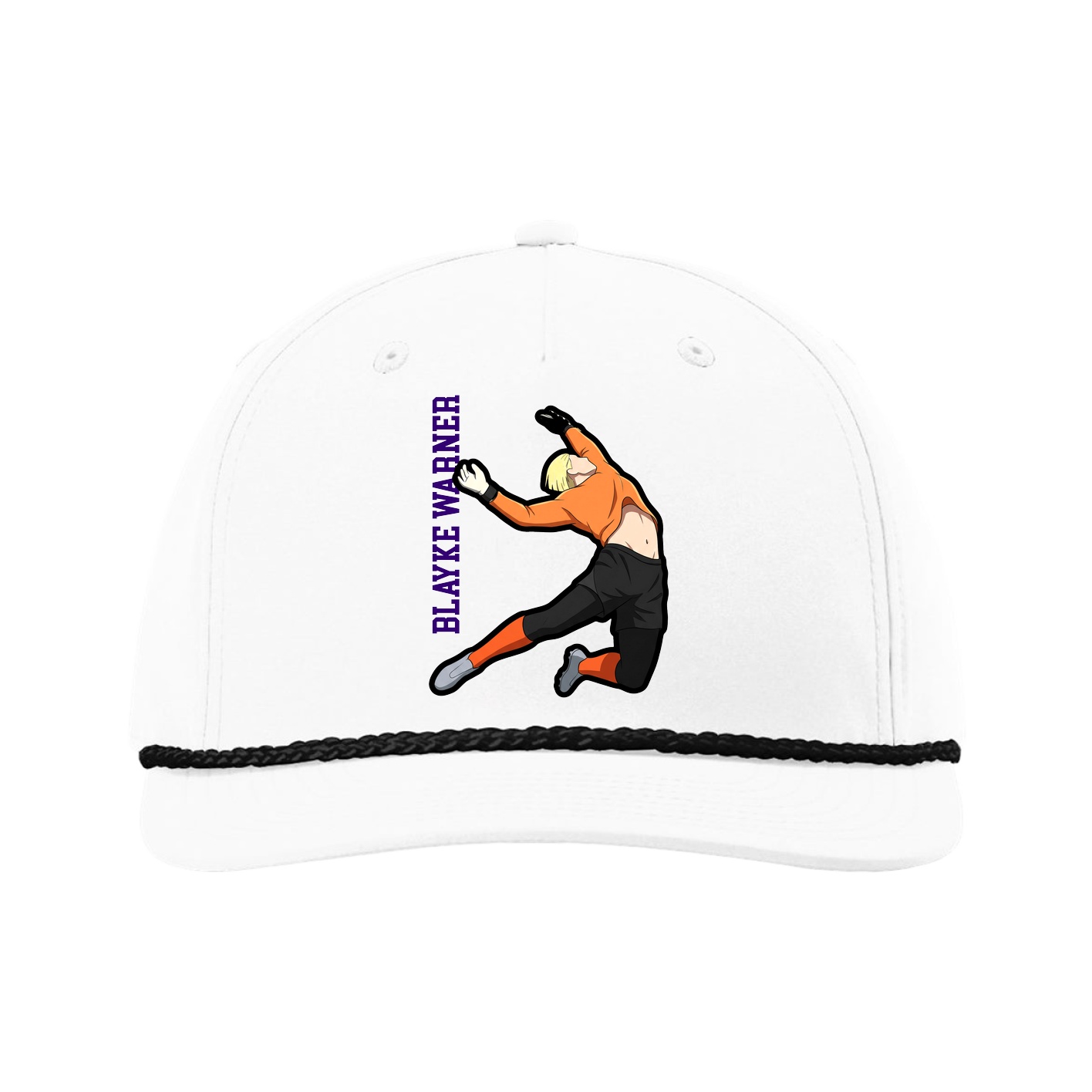 Five-Panel Classic Rope Cap — Name Vertical in White