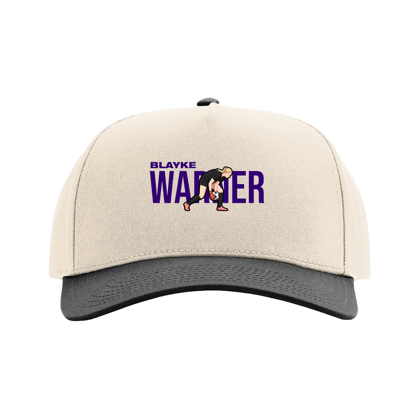 Full Fabric Five-Panel Champ Cap — Player Name in Cream/Black