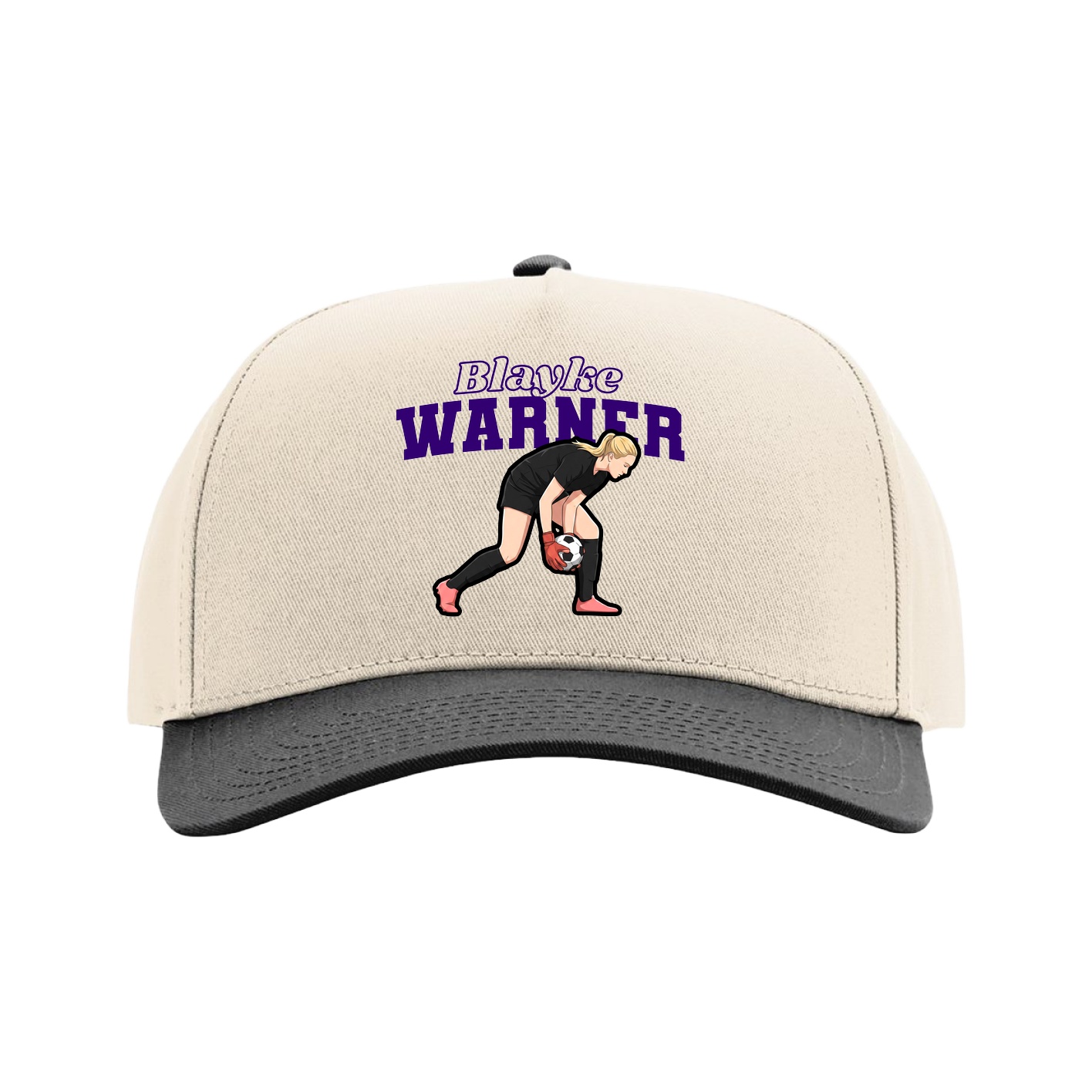 Full Fabric Five-Panel Champ Cap — Name Arch in Cream/Black