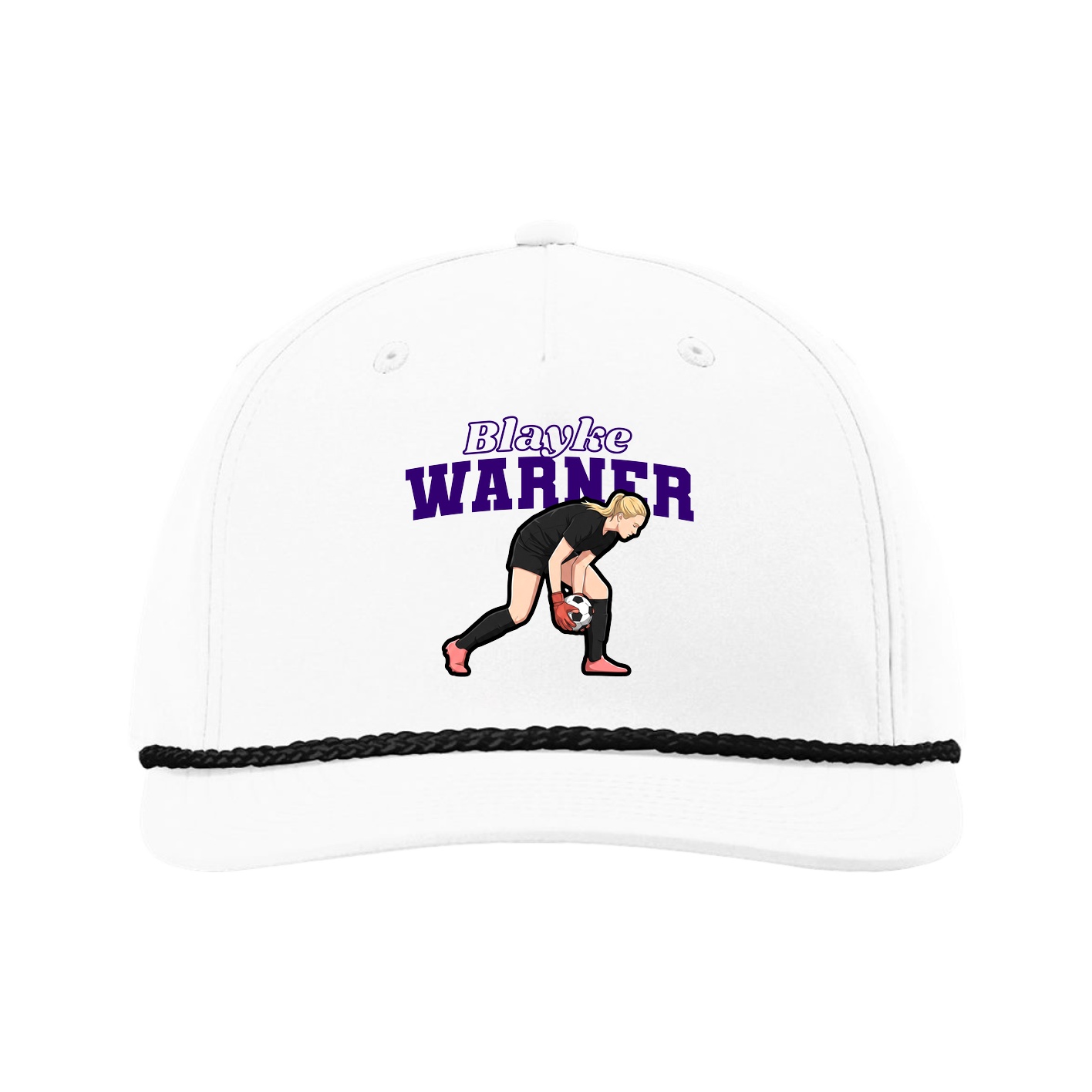 Five-Panel Classic Rope Cap — Name Arch in White