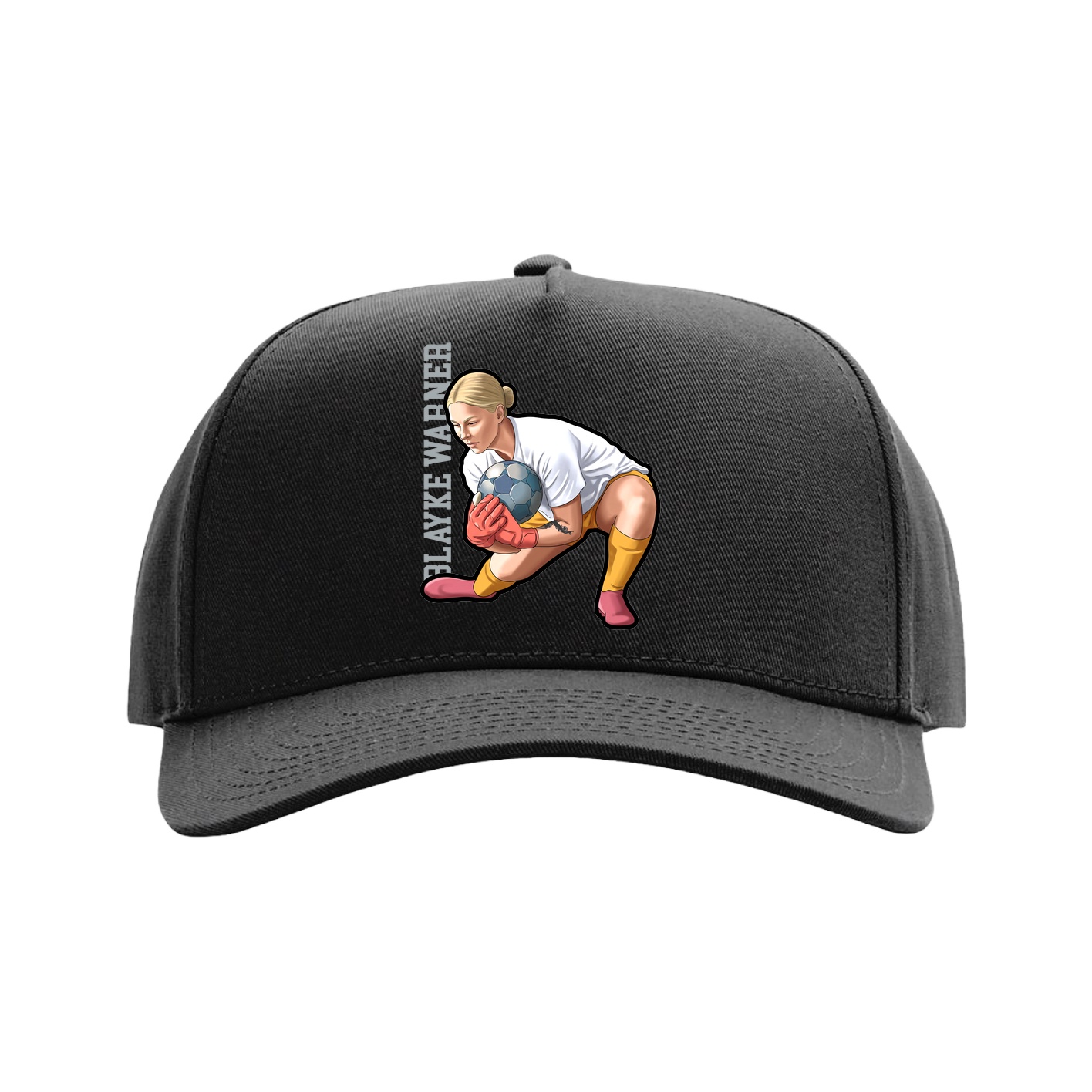 Full Fabric Five-Panel Champ Cap — Name Vertical in Black