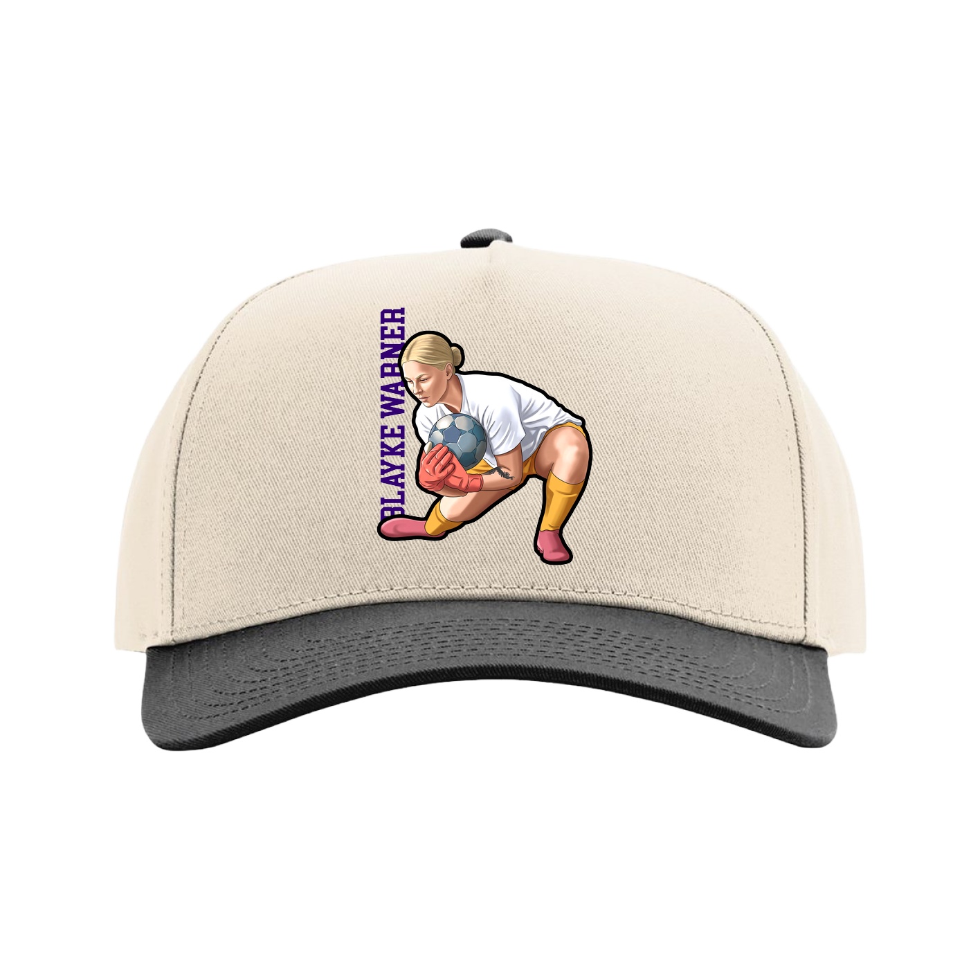 Full Fabric Five-Panel Champ Cap — Name Vertical in Cream/Black