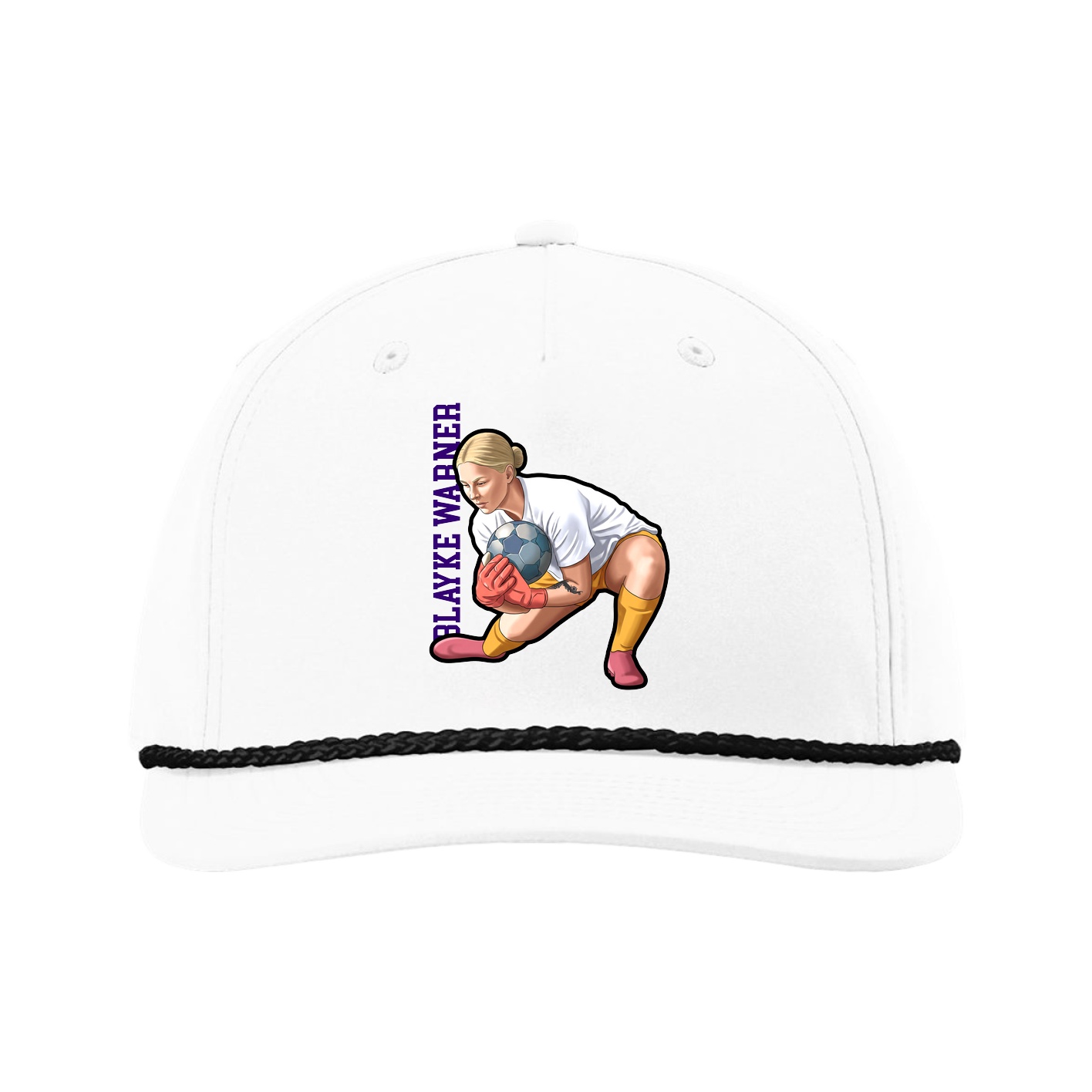 Five-Panel Classic Rope Cap — Name Vertical in White